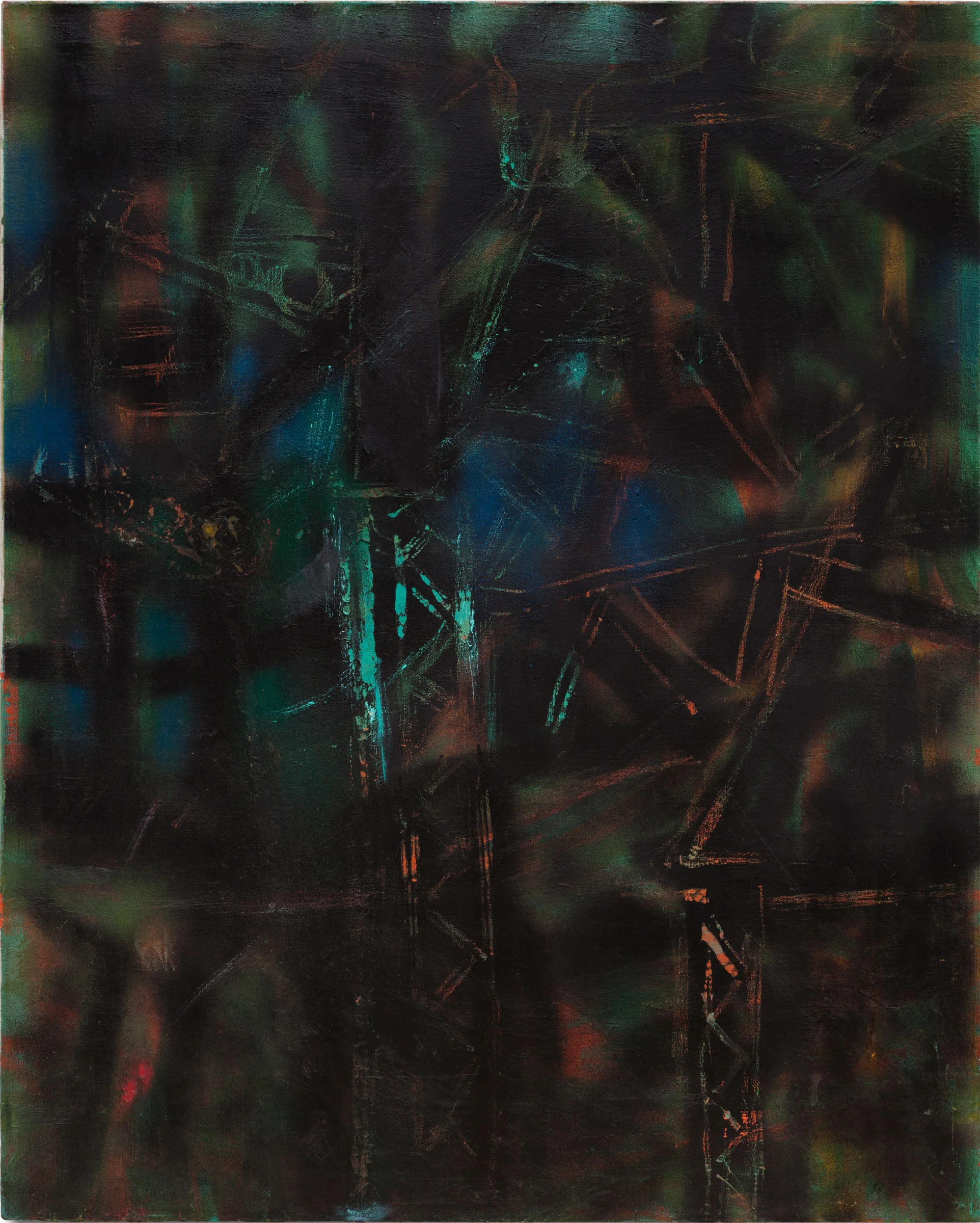 Hedda Sterne, Untitled , c. 1953, Oil and spray paint on canvas, 42 in. x 34 in.; Collection of the Hedda Sterne Foundation, New York