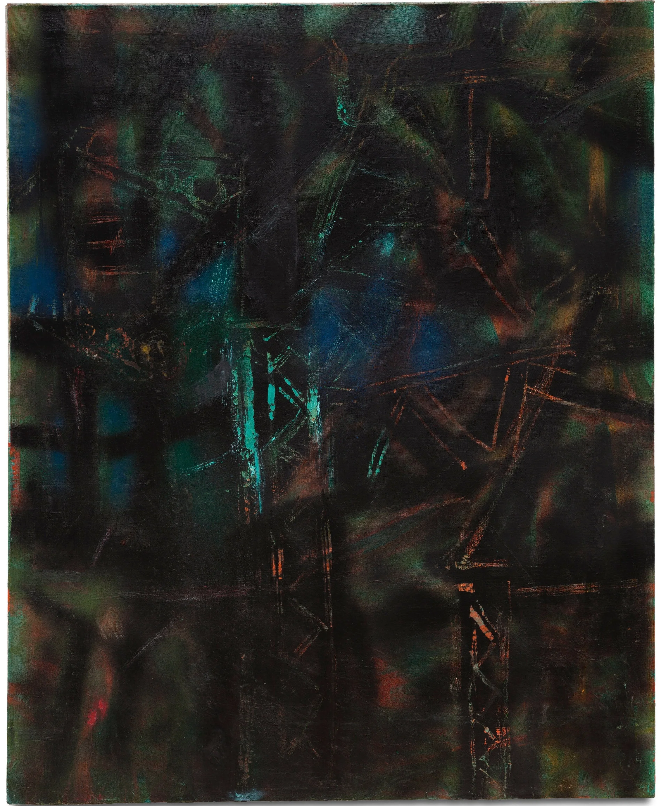 Hedda Sterne, Untitled , c. 1953, Oil and spray paint on canvas, 42 in. x 34 in.,; Collection of The Hedda Sterne Foundation, New York