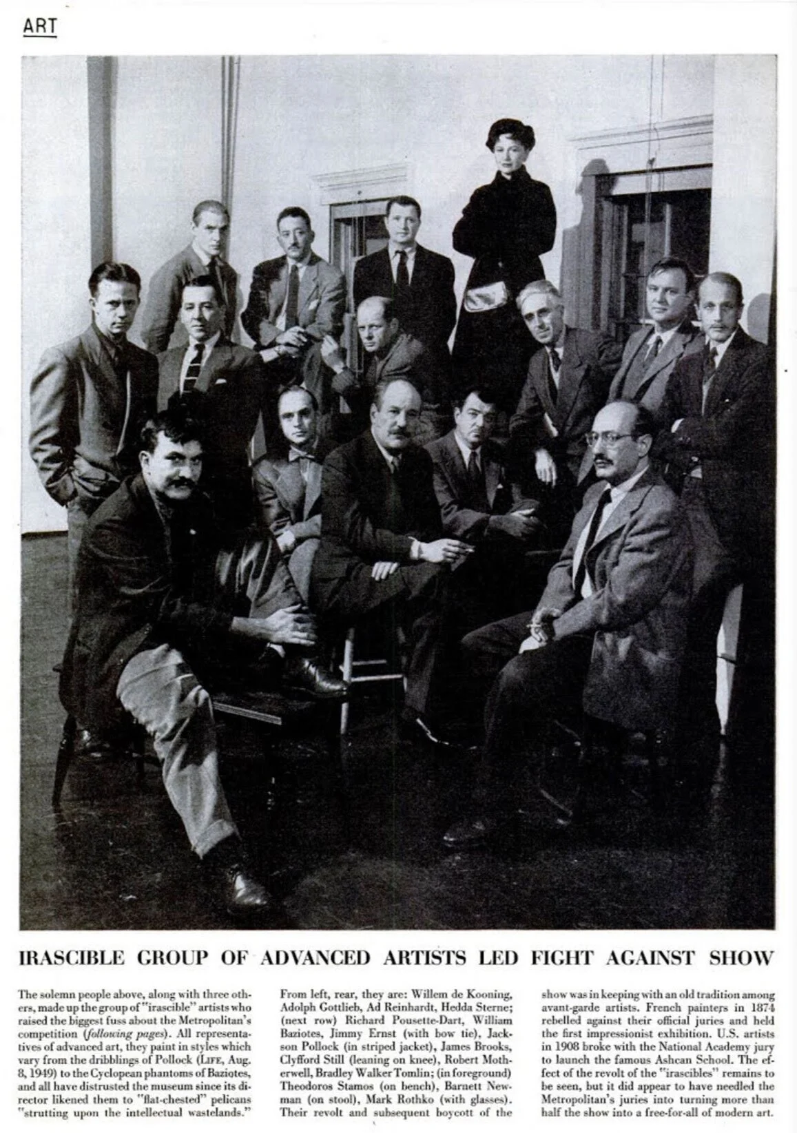   1951   An article about the 1950 open letter to the Metropolitan Museum is featured in the January 15 issue of LIFE magazine. Sterne is among 15 of the 28 artist signatories photographed by Nina Leen for the article. The image is subtitled "Irascib