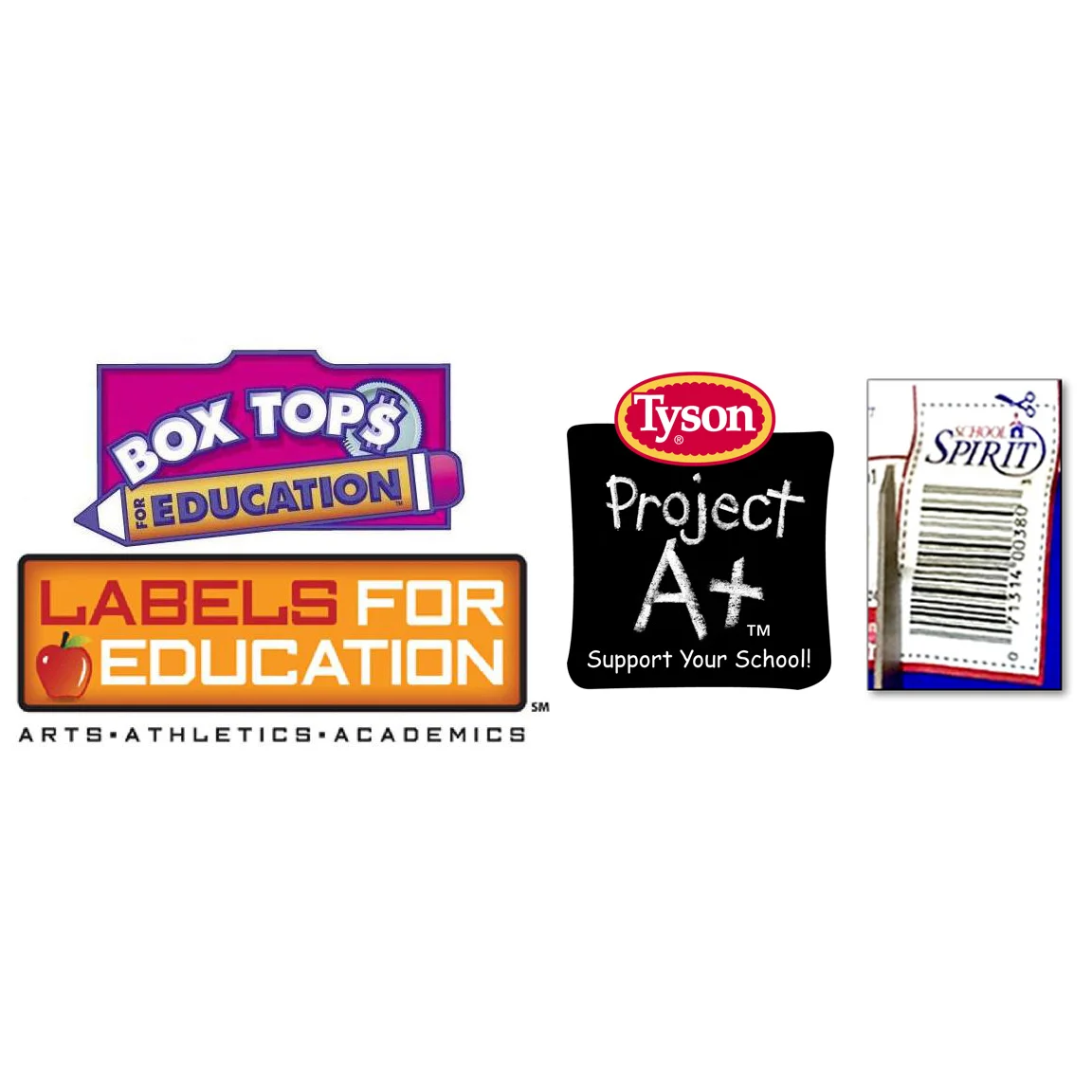 Boxtops for Education, Labels for Education, Aunt Millies School Spirit Labels and Tyson Project A+ Labels Each label counts for money or for points towards purchasing products for the school and they add up fast! Please make sure you do not cut off the expiration date or expiration date! Turn in your Boxtops in the box in the Main Office! Find out more here: http://www.boxtops4education.com http://www.labelsforeducation.com http://projectaplus.tyson.com http://schoolspiritprograms.com