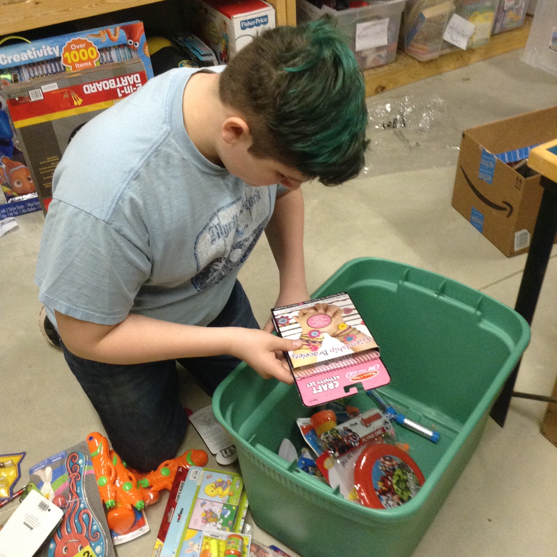 student sorting toys