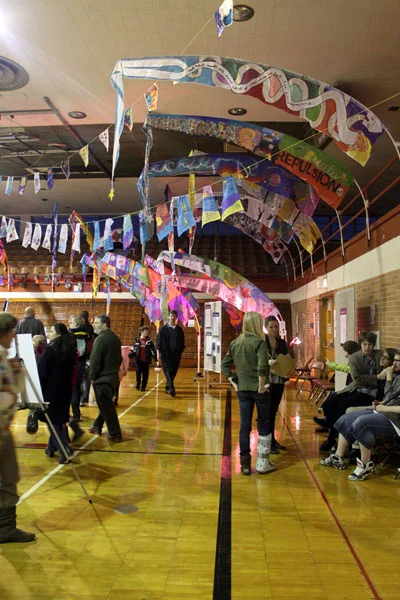 Kensington Woods students' sails on display at the Great Lakes Project Exhibition.