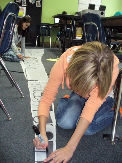 Kensington Woods AP English students work on their sails as part of the Great Lakes Project.