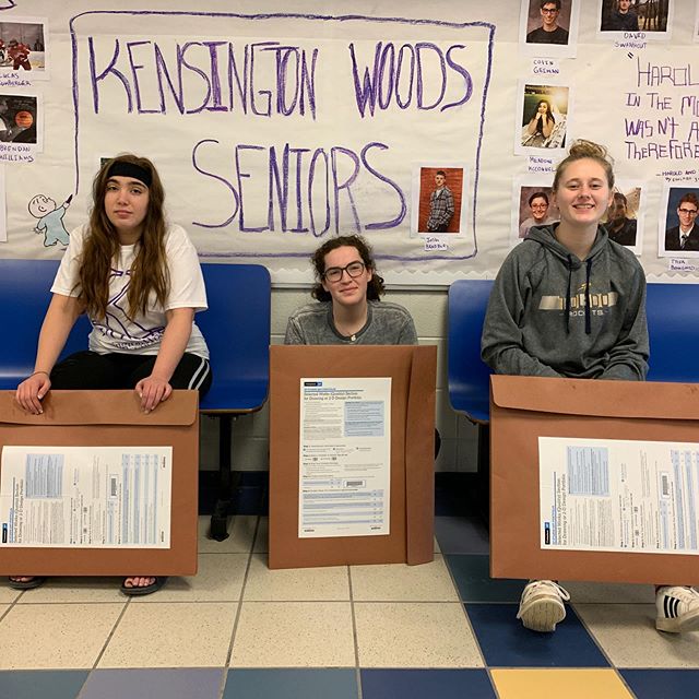 This 📸 of three exhausted seniors represents a lot more than it looks. 
These three students worked tirelessly all year to prepare for this moment - the moment where they turned in their AP Art portfolios (which included a total of 24 artworks). The