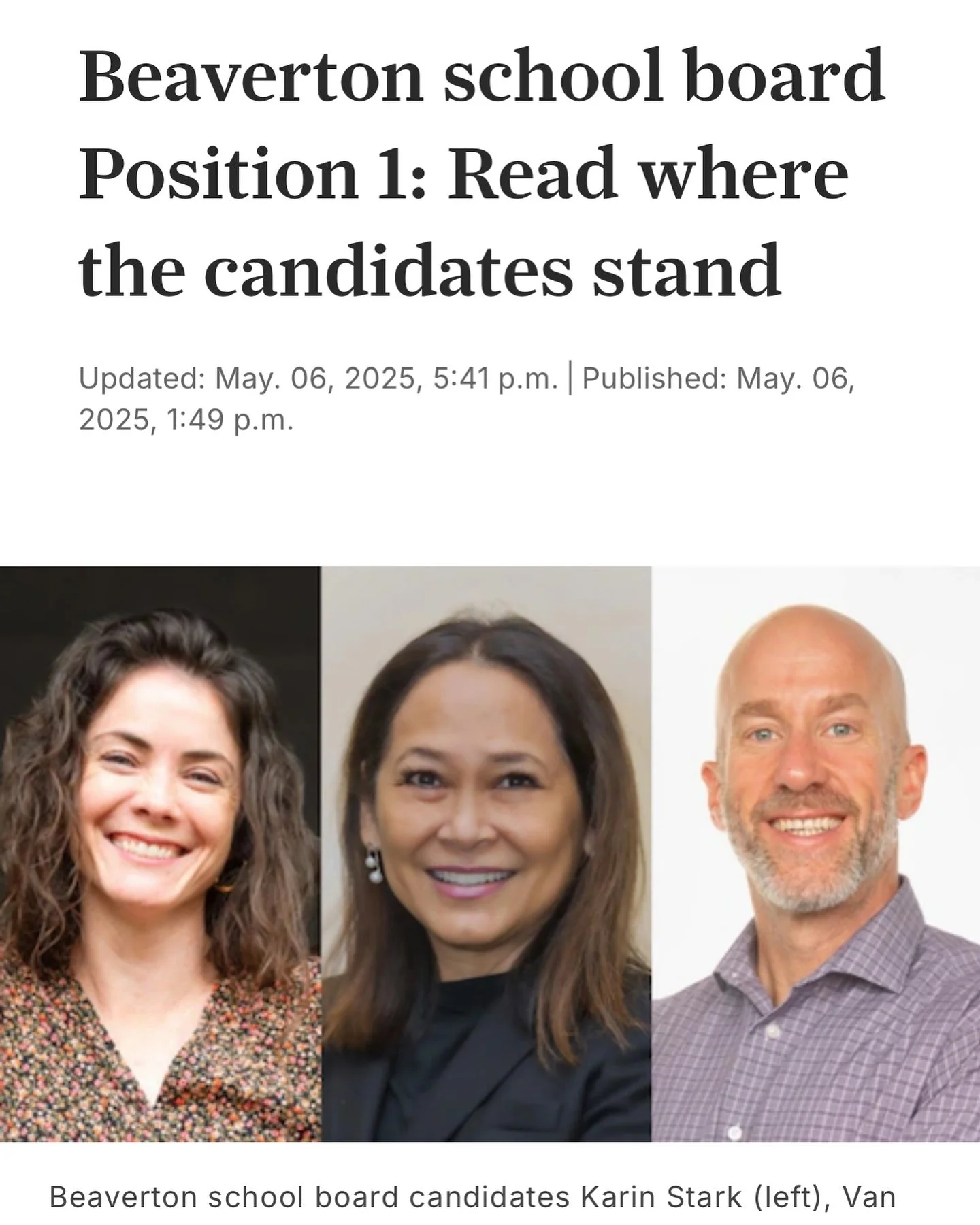 The @theoregonian put out a great article highlighting your candidates for Beaverton School Board Zone 1 and our stance on issues like the two most pressing issues in the district, declining enrollment, and school consolidations. VOTE by May 20th! Ke