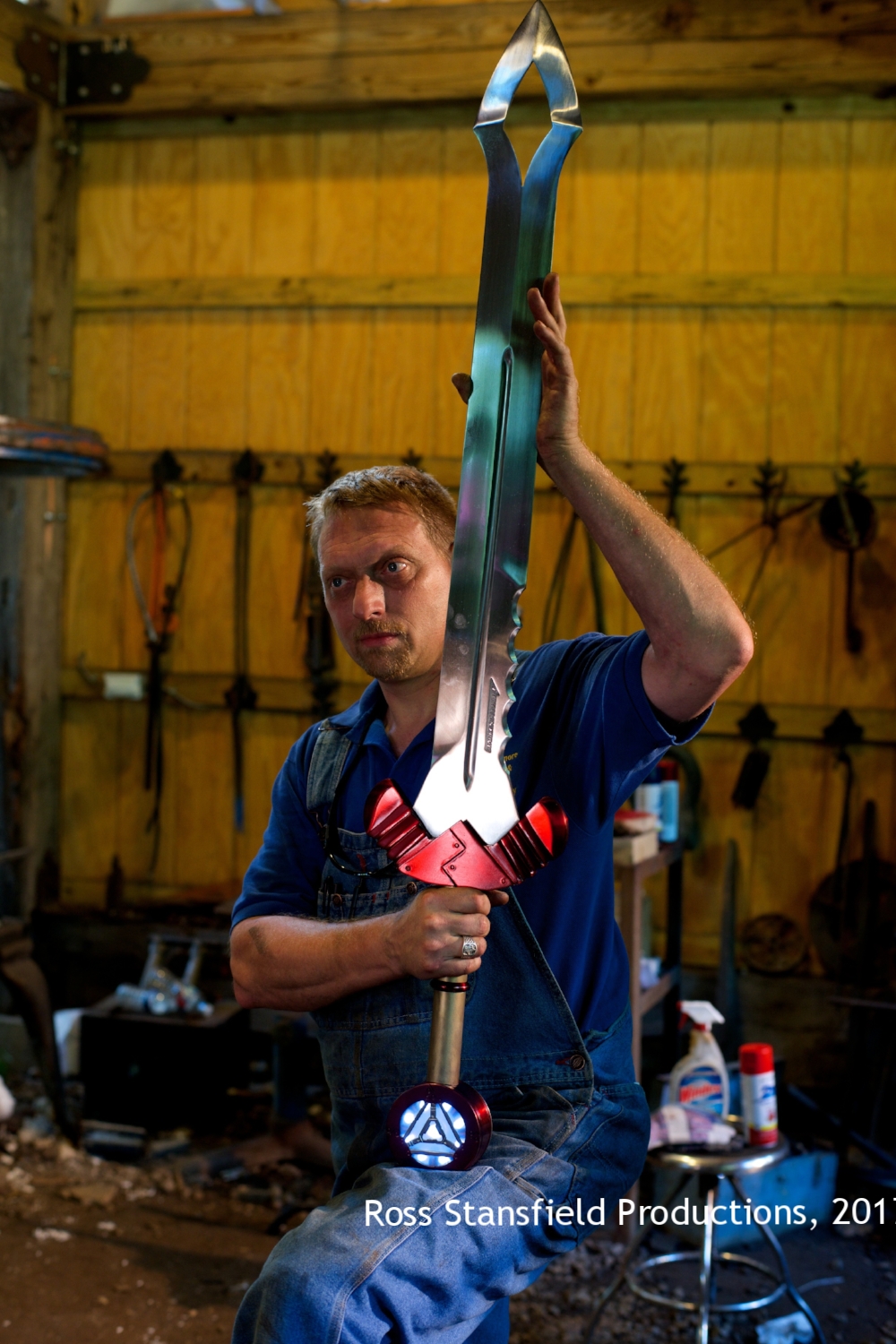 John shows the scale of the Iron Man Sword.