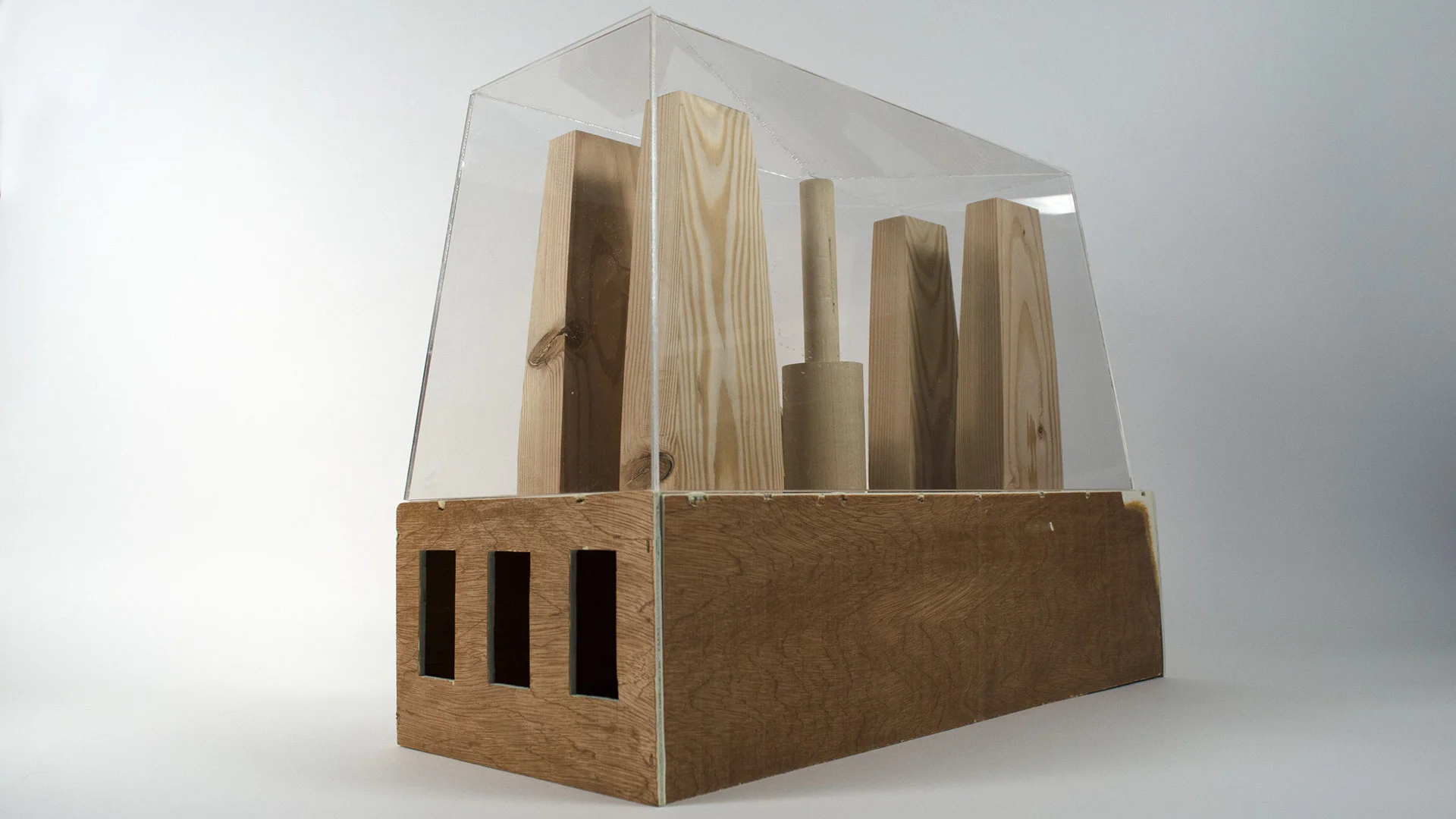 Conceptual model of a rooftop vertical garden, extending roughly two stories above building height.