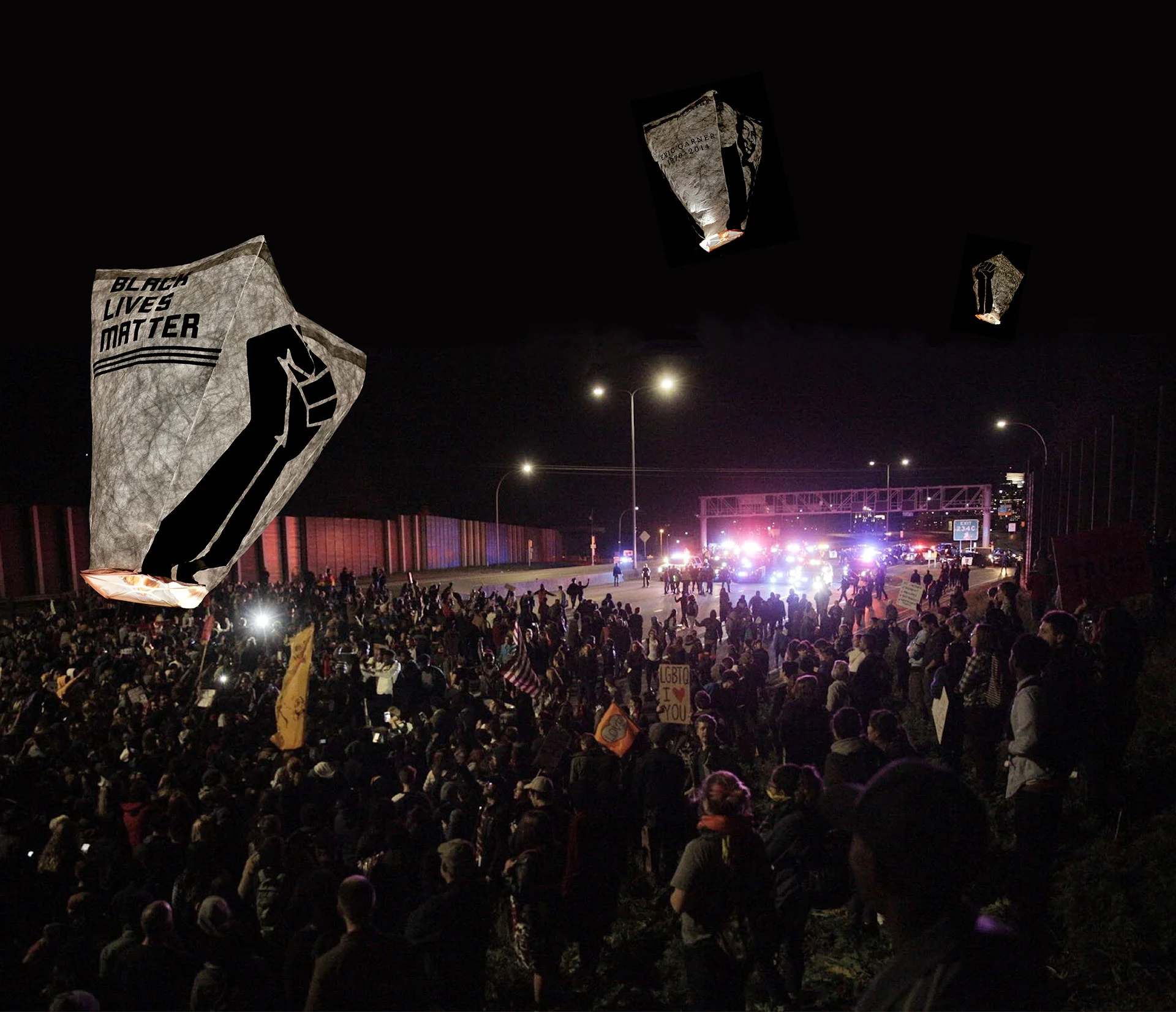 The Black Lives Matter sky lantern portrays an instance where a client employed MOVE 's design consultancy service. BLM, embroiled in a false characterization as a violent and unruly movement, can use the evocative imagery of a lantern vigil to emphasize the origins of its purpose.