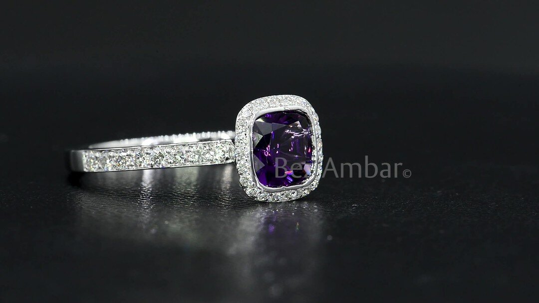 They wanted to add a little color to their wardrobe. 
1.01 carat cushion cut, deep rich purple Amethyst, set into the clients repurposed ring. 

#lynnjewelers #diamondhaloring #amethyst  #redesign #repurposedjewelry #cushioncut #coloredgems