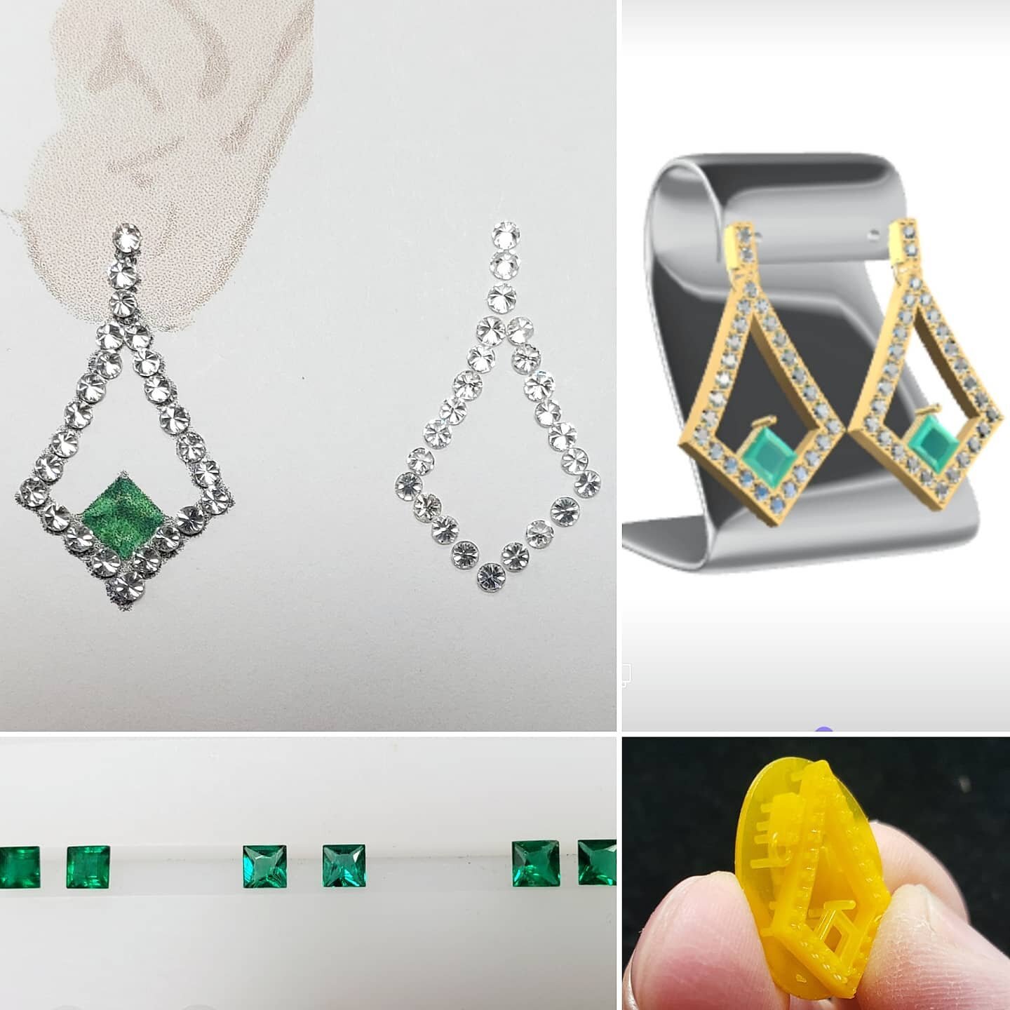 New clients found me on the web in a search for emerald earrings. We sat down, together designed and picked out the best pair of emeralds to fit their vision. Then I laid out the diamonds, built a 3d CAD (computer) design and made the wax model. Can'