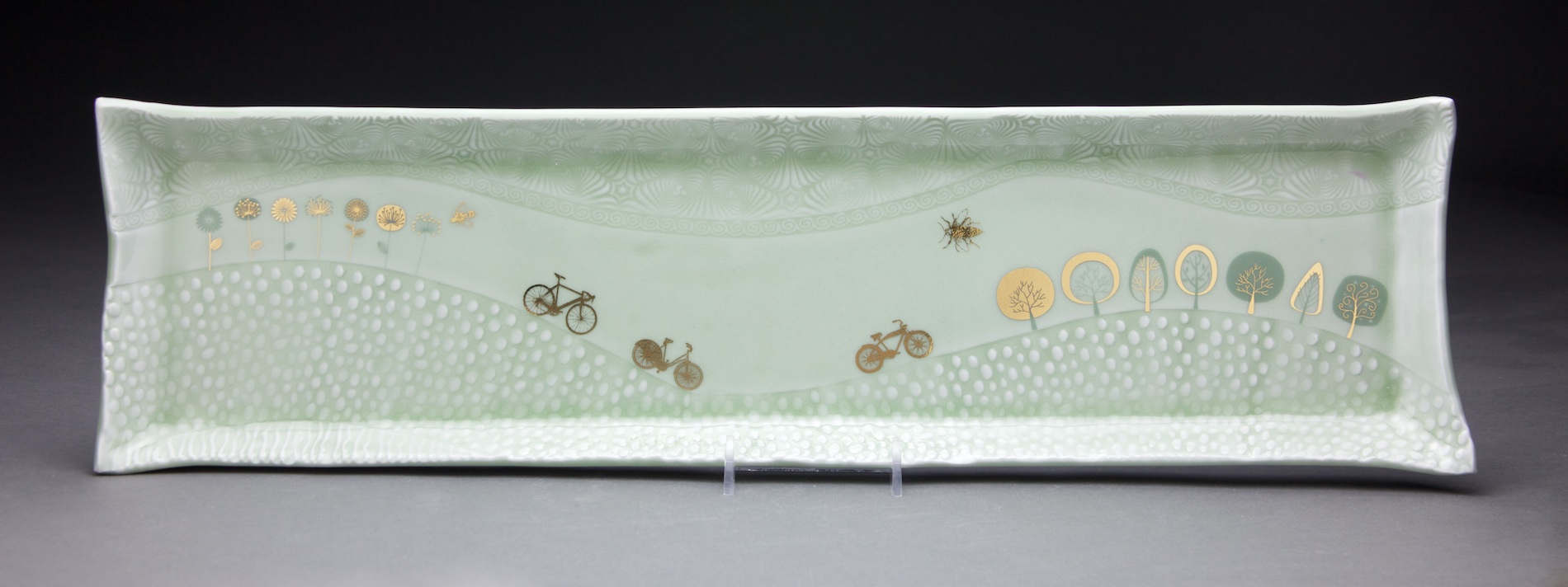 7x22 in. light sage glaze with gold decals
