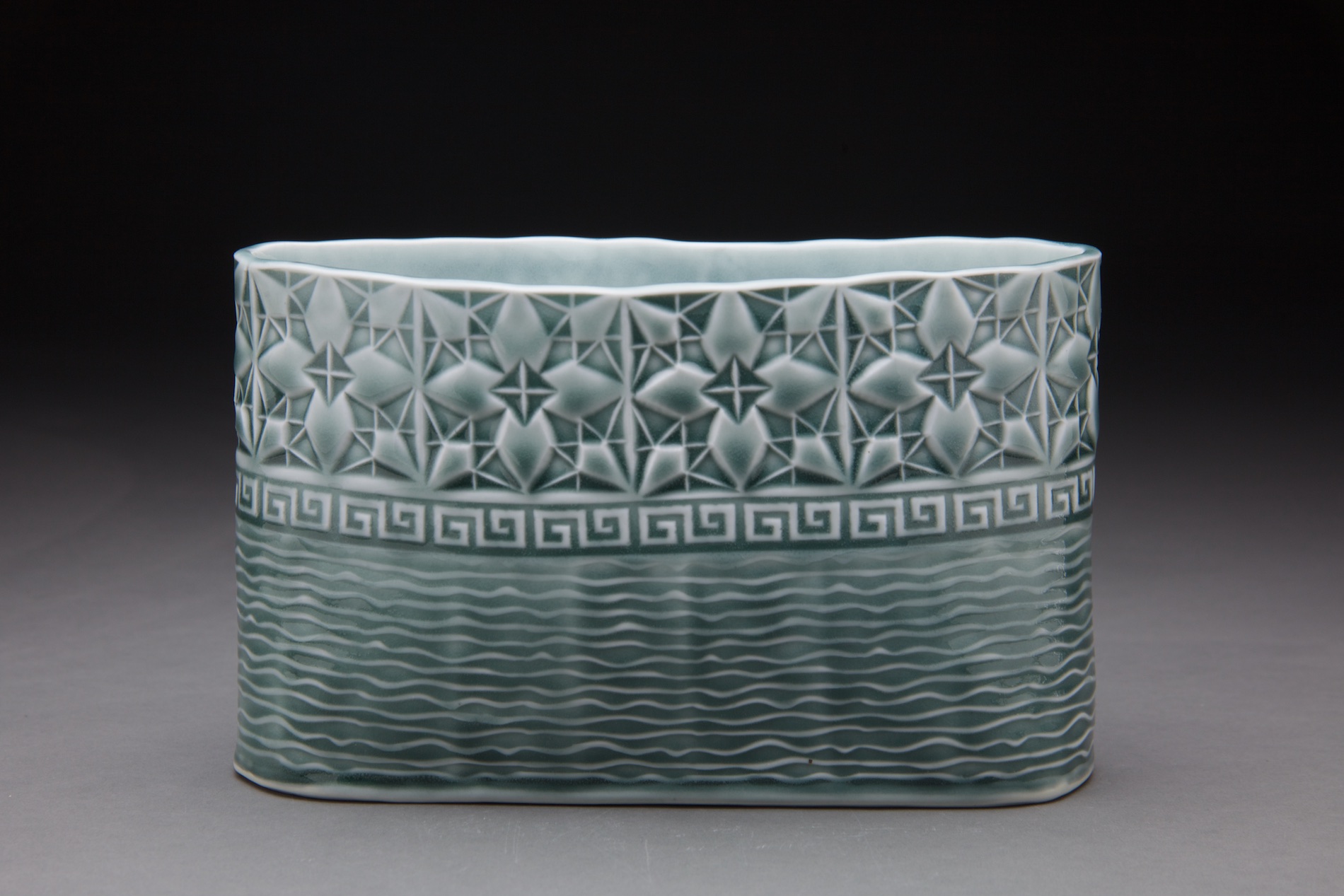 5x3x8 in vessel steel blue glaze