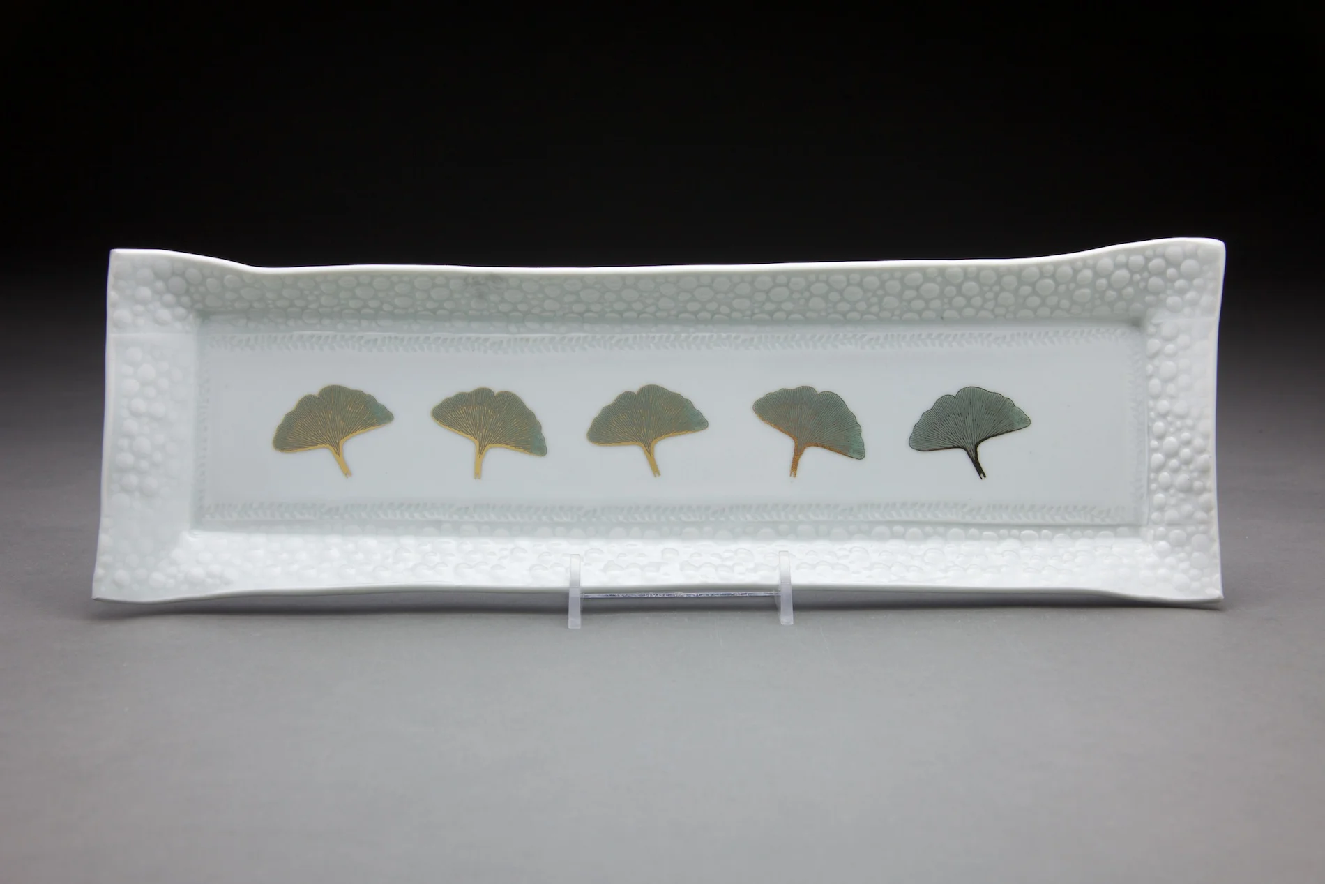 4x14 in. clear glaze with gold decals