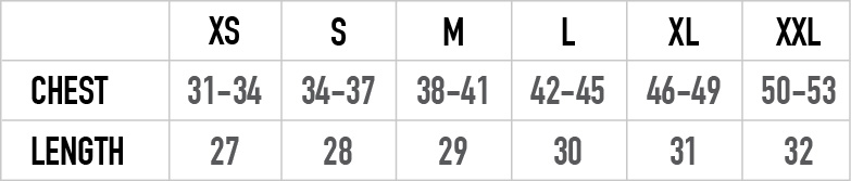 Measurements of an unwashed shirt in inches.