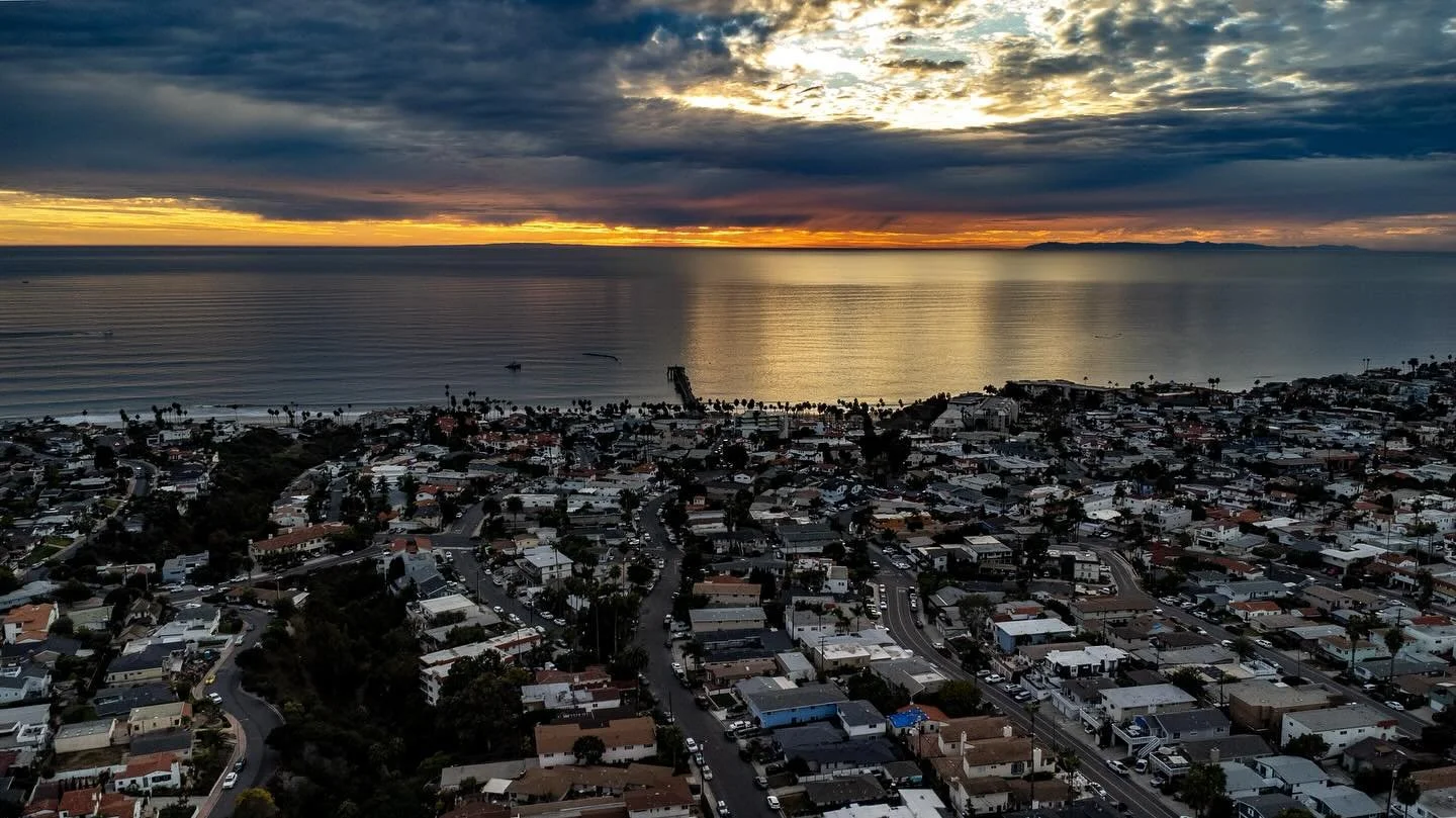 Sunset over San Clemente shot by drone