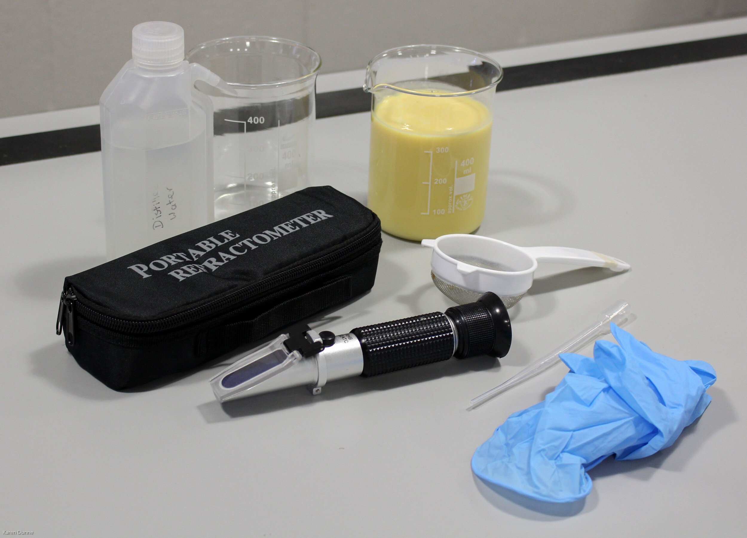  Equipment needed to assess colostrum quality with a Brix refractometer 