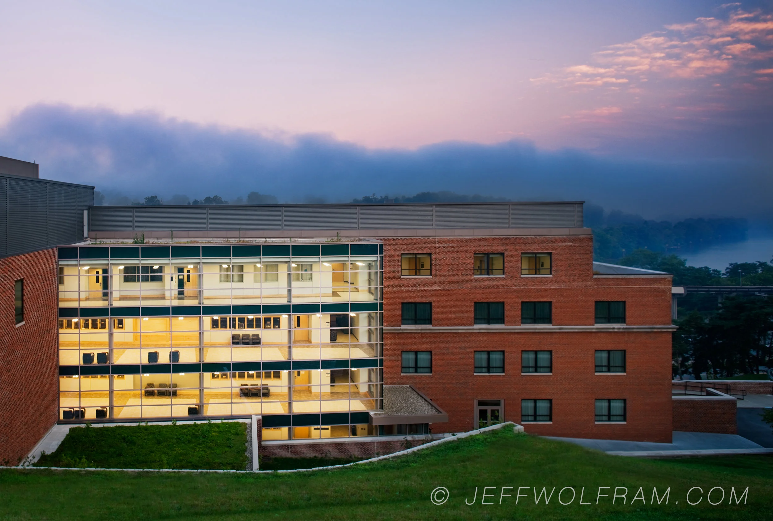 Building on the banks of a West Virginia river photographed by Architectural Photographer, Jeff Wolfram