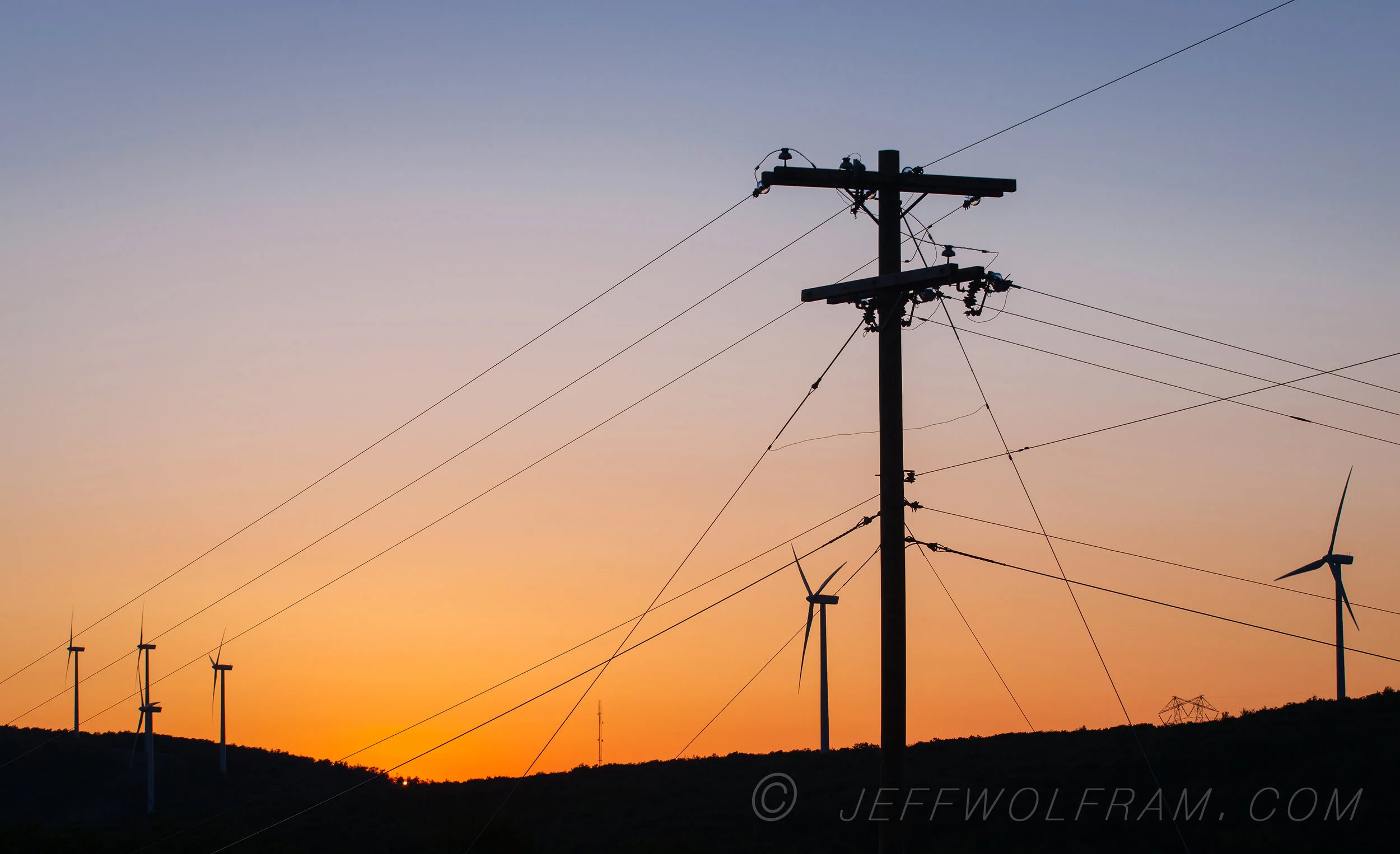 Wind turbines in the Blue Ridge Mountains of West Virginia generate electricity power photographed by DC Industrial Photographer, Jeff Wolfram
