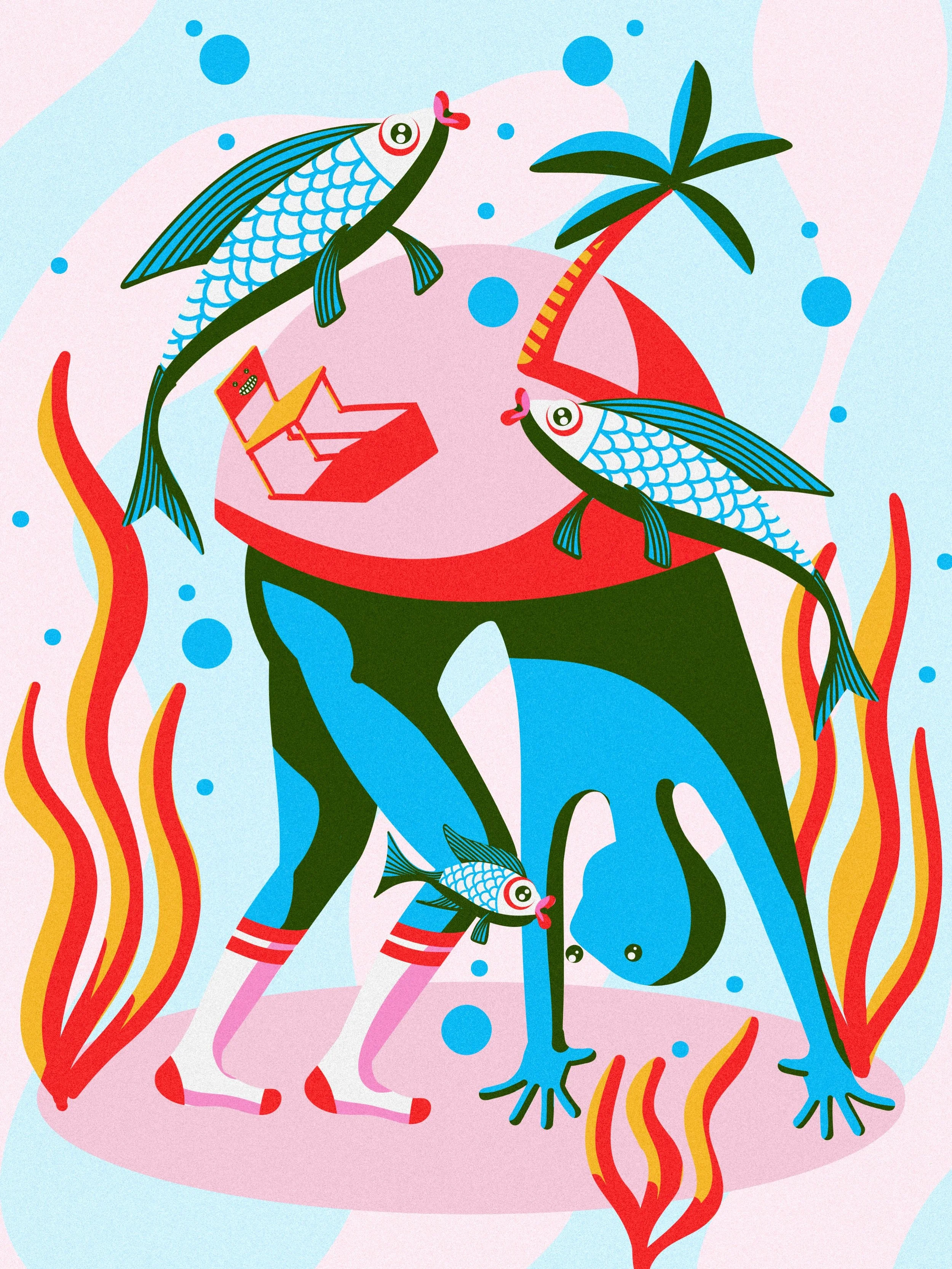 New ways to see the world appear when you look where you&rsquo;re standing 🐟 ✨🪸👀
Sometimes the best view is upside down! 🤸🏻&zwj;♂️🫧

What do you see when you flip your perspective? 👀
-
#illustrateddesign #designillustration #bydanielchimal #il