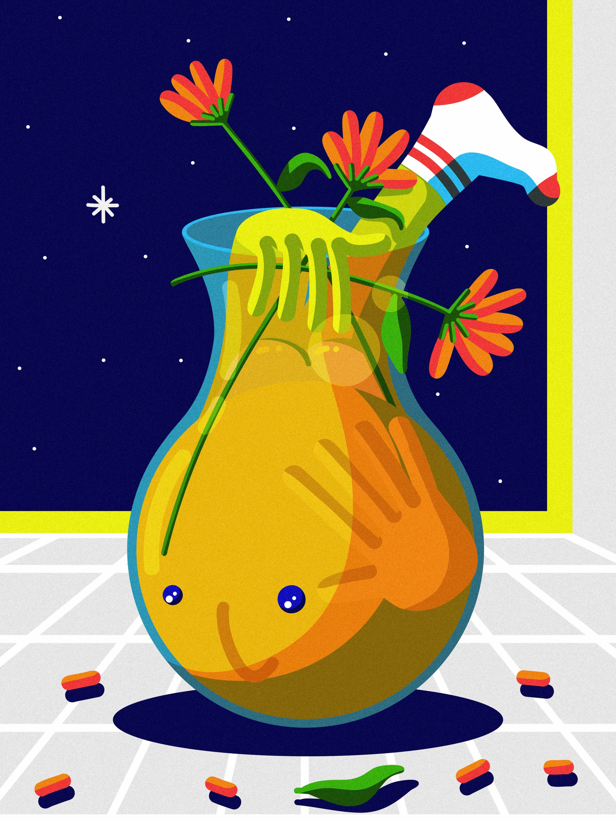 Trapped but all put together. 🫙✨
Still holding the pose, still keeping the flowers alive, still looking for the way out. 💐
Some weeks that is the whole job. The exit can wait until after the light goes! 🌸
-
#illustration #bydanielchimal #illustrat
