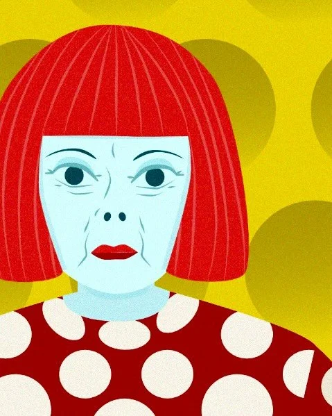 A couple of years ago I started a series called Creative Heroes, with illustrated portraits of creatives I admire. Yayoi Kusama was one of them. I love the way she let her soul speak for itself, sharing her vision with the world. She created a whole 