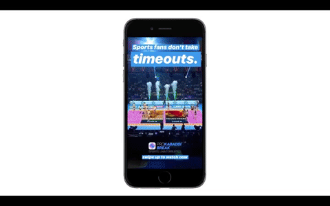 As fans mindlessly swipe through Instagram stories, they will see our hype video with a call to action. "Sports fans don't take timeouts. Swipe up to watch now."