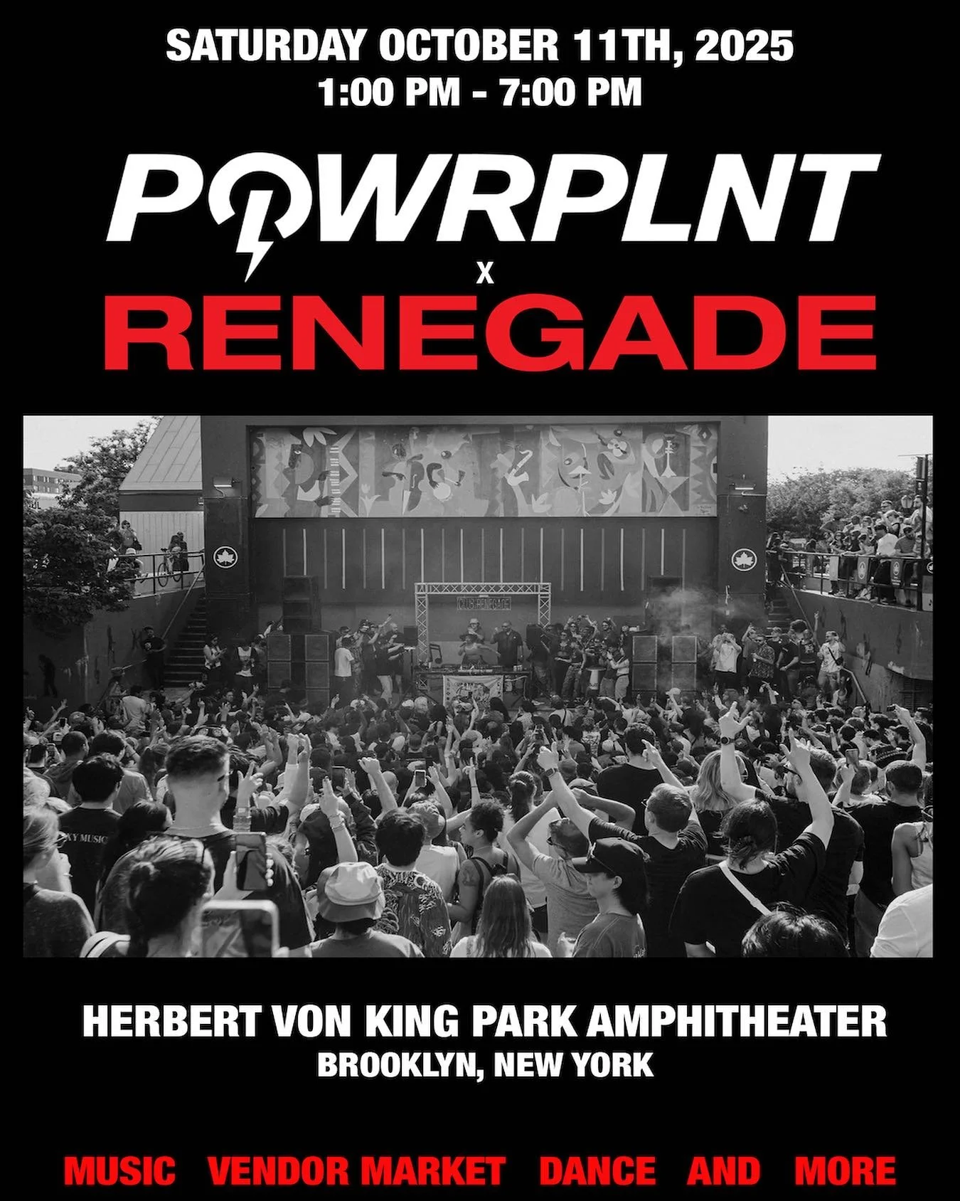 @powrplnt and @renegade.nyc are joining forces to bring you an afternoon of music, movement, and mutual support at the iconic Herbert Von King Amphitheater in Bed-Stuy. Expect DJs, live performances, yoga, food, tarot, zines, vintage, jewelry + more 