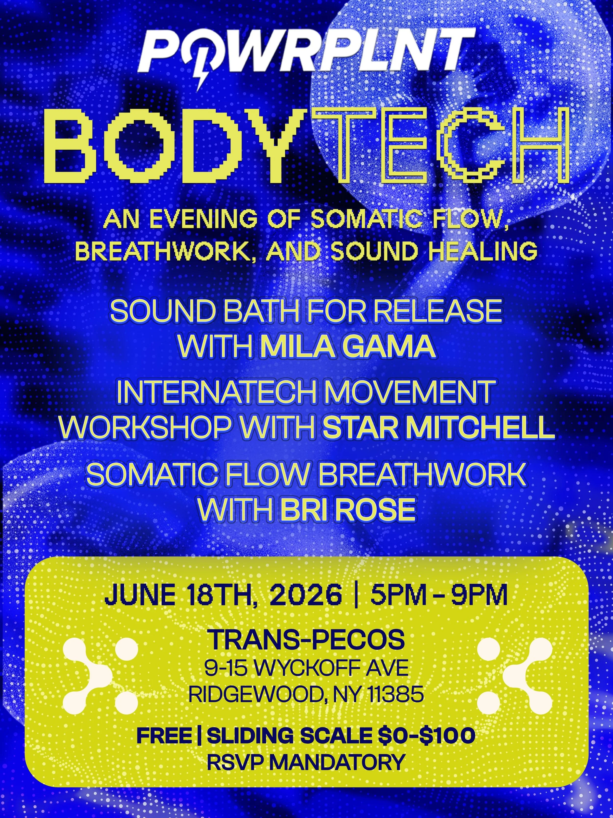 &bull;*&uml;*&bull;.&cedil;&cedil;☆*⋆.˚🦋༘⋆ On June 18, from 5:00 PM&ndash;9:00 PM at Trans-Pecos, we&rsquo;re activating BODYTECH: an evening of body-based wellness practices exploring breathwork, somatic movement, and sound healing. Through three i