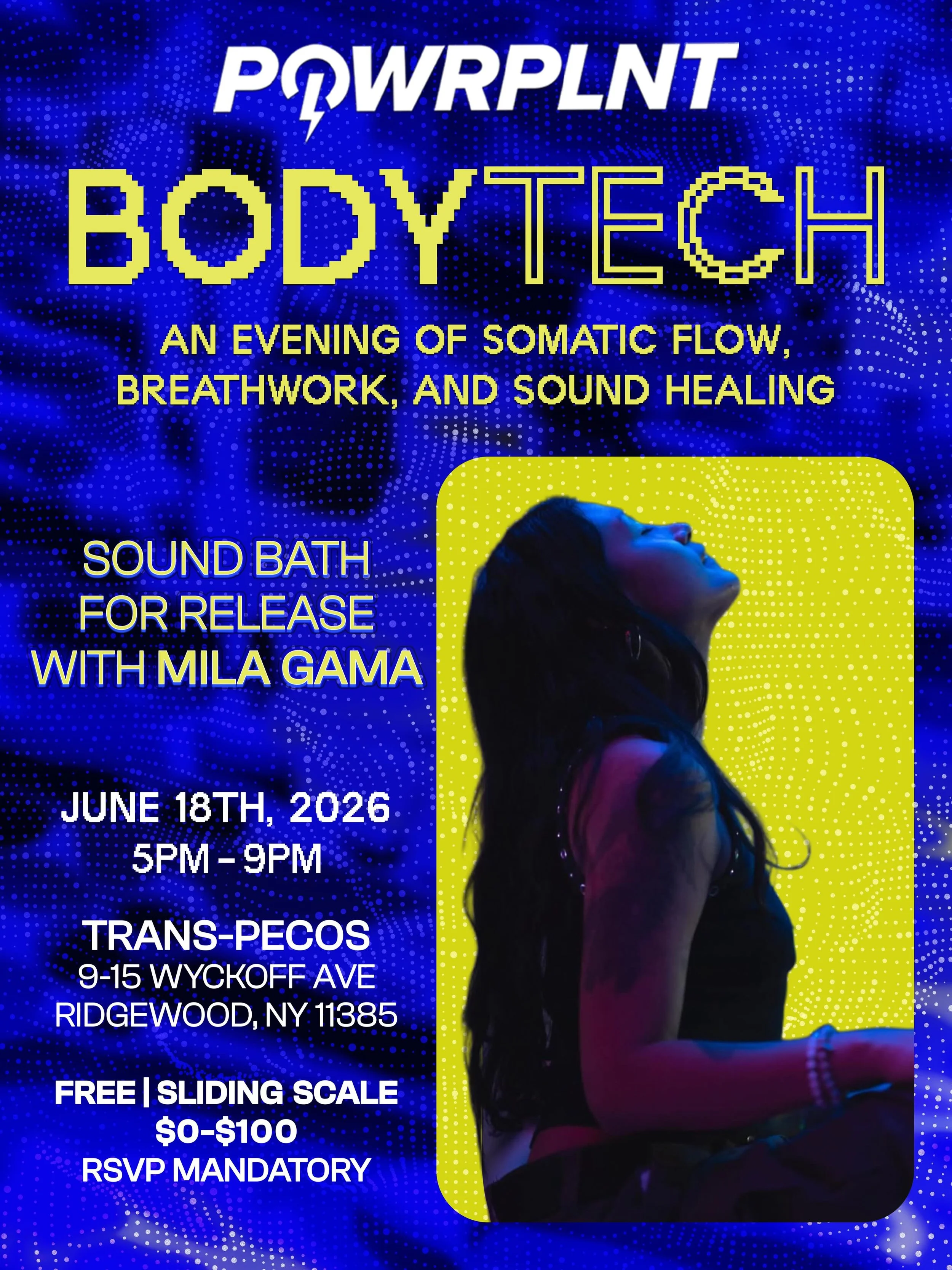 On June 18th, join us for BODYTECH an evening of intentional wellness and somatic flow exploring the technology of our nervous system. A temporary space to let go and release, led by 3 incredible healers and teaching artists. 

Soundbath for release 