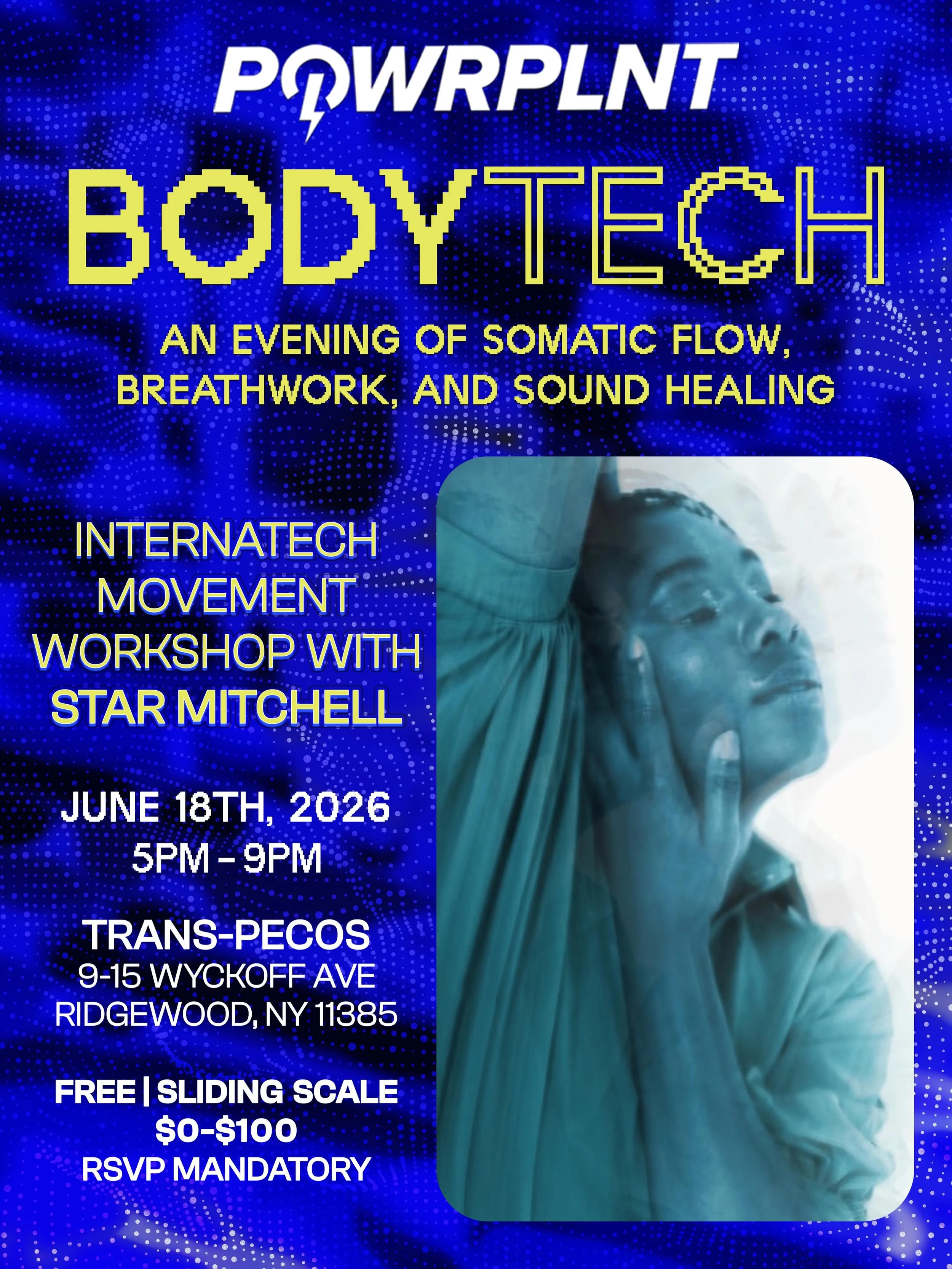 On June 18th, join us POWRPLNT for BODYTECH at @trans.pecos an evening of intentional wellness and somatic flow exploring the technology of our nervous system. A temporary space to let go and release, led by 3 incredible healers and teaching artists 