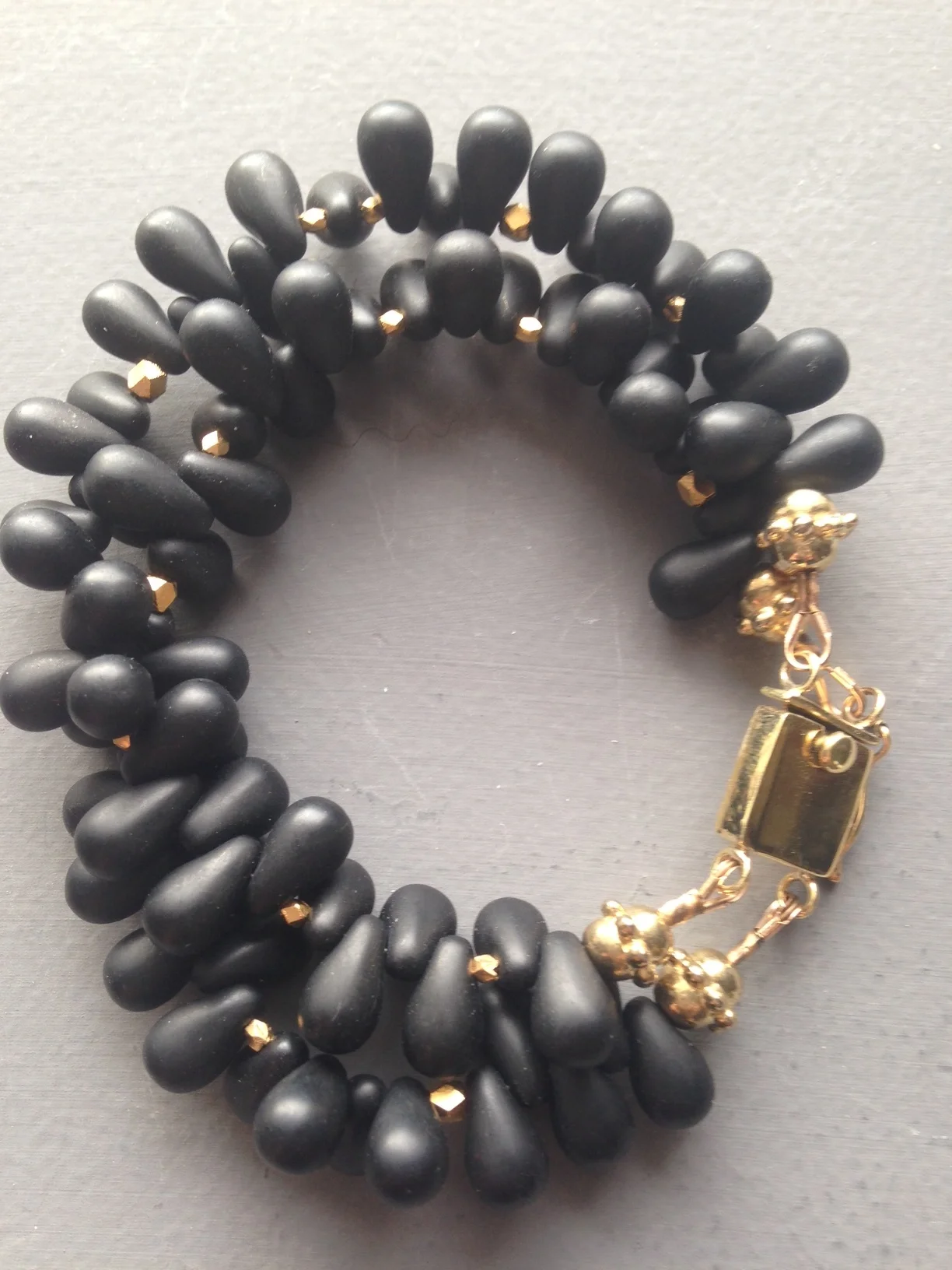 Black Matte Glass & Gold Bracelet