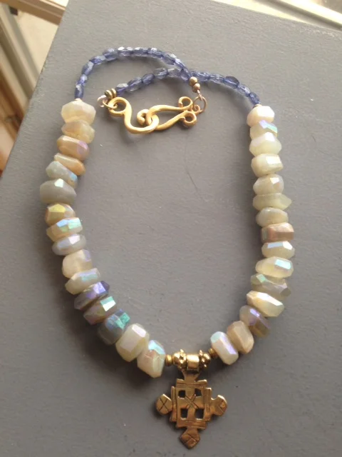 Hunks of Moonstone, Iolite and Vintage Cross Pendant