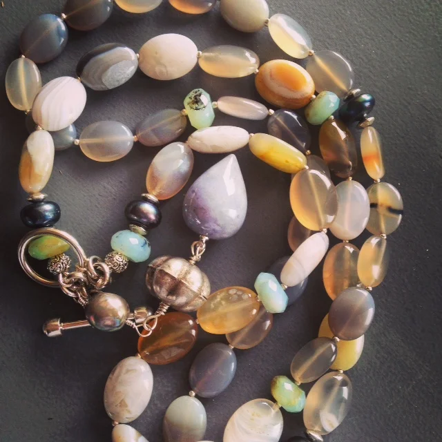 Agate, Chalcedony, Peruvian Opal & Jasper Pendant