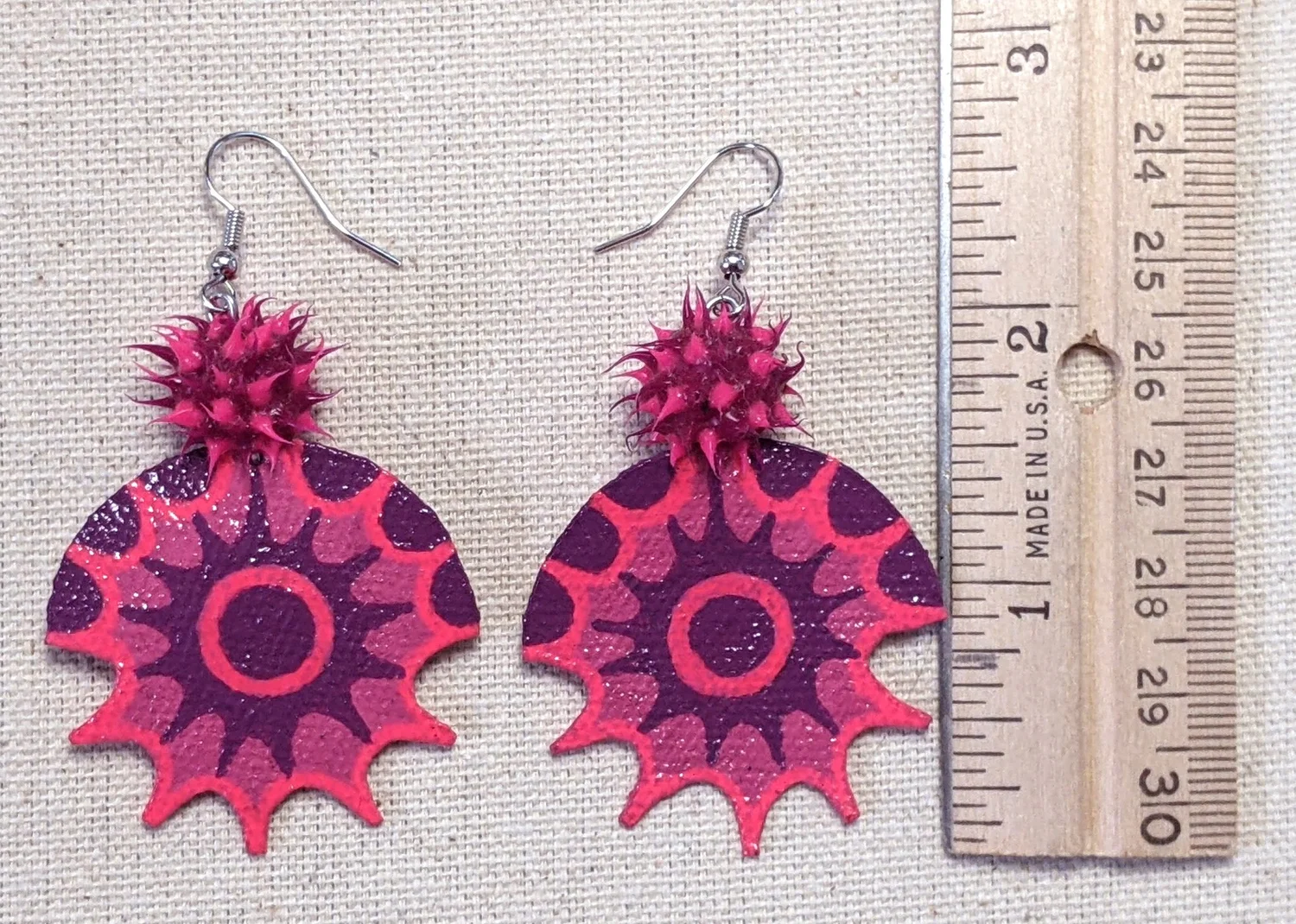 Hand-painted Pink Purple Spike Canvas Earrings — Chris Machinski  Illustrations and Crafts - Main Image
