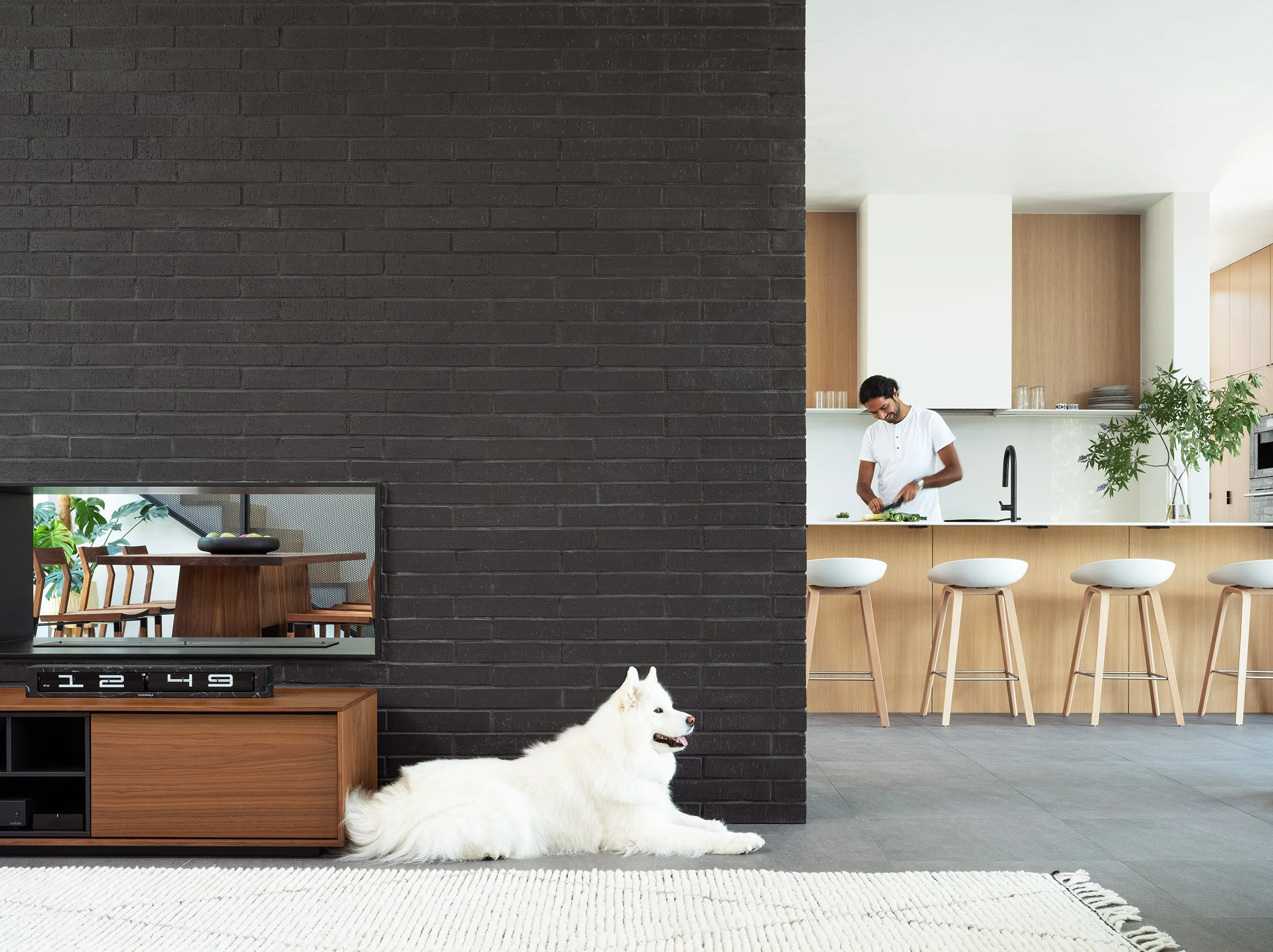  Scenic View - a modern and streamlined hillside home by Austin Architects Dick Clark &amp; Associates, with Samantha Voges Interior Design, starring a big white fluffy dog 