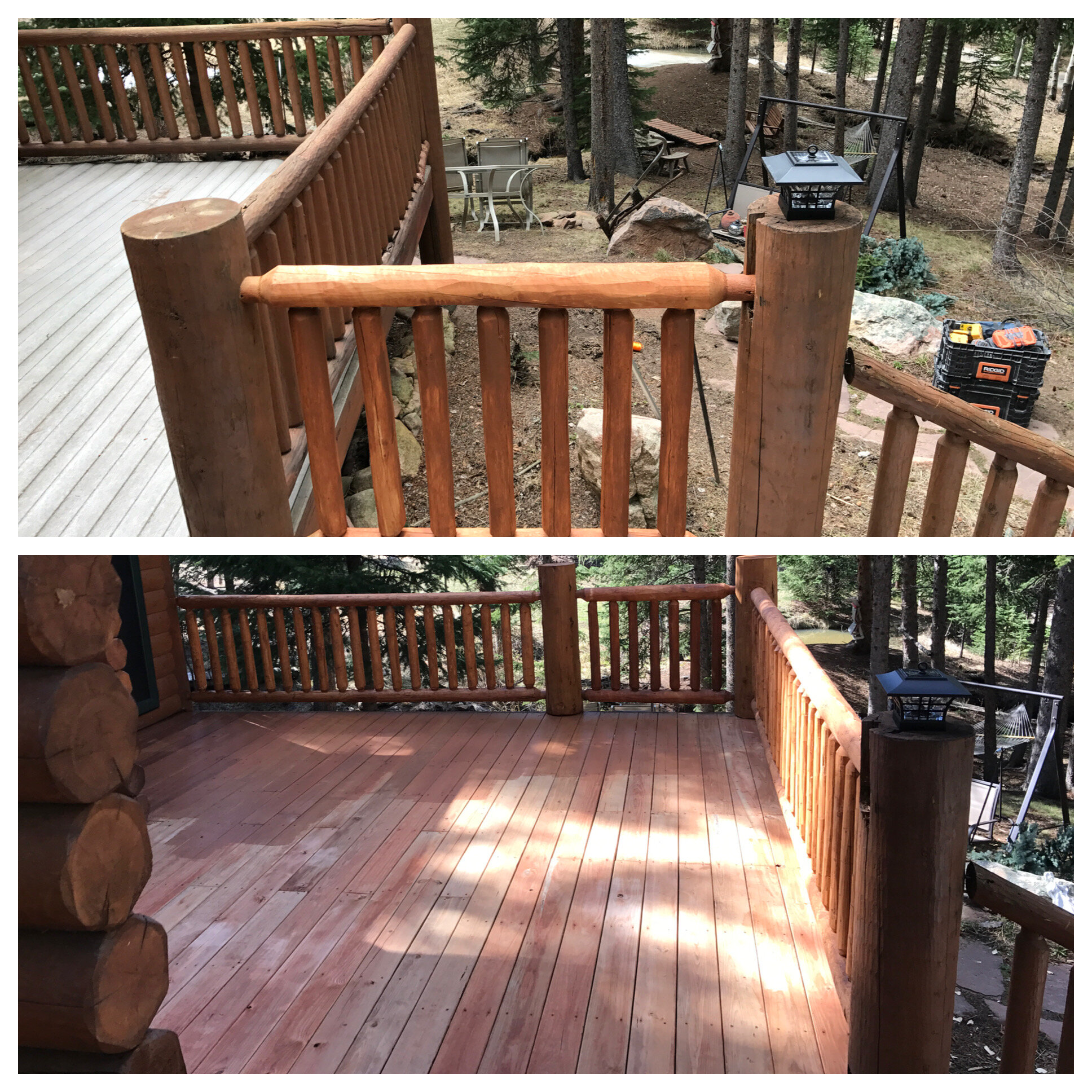  I expanded this real tree trunk deck and added new railing.  Working with real tree trunks was a fun project! 