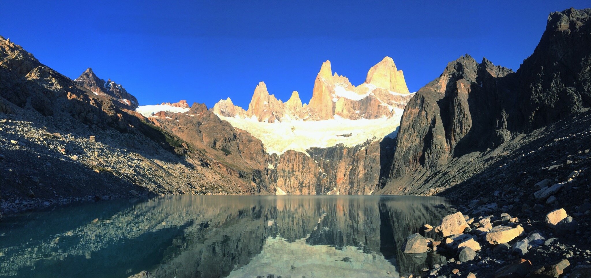  During a short one day weather window I ran in and soloed an easier 5.7 summit on the Fitz Massif called Mojon Rojo. 