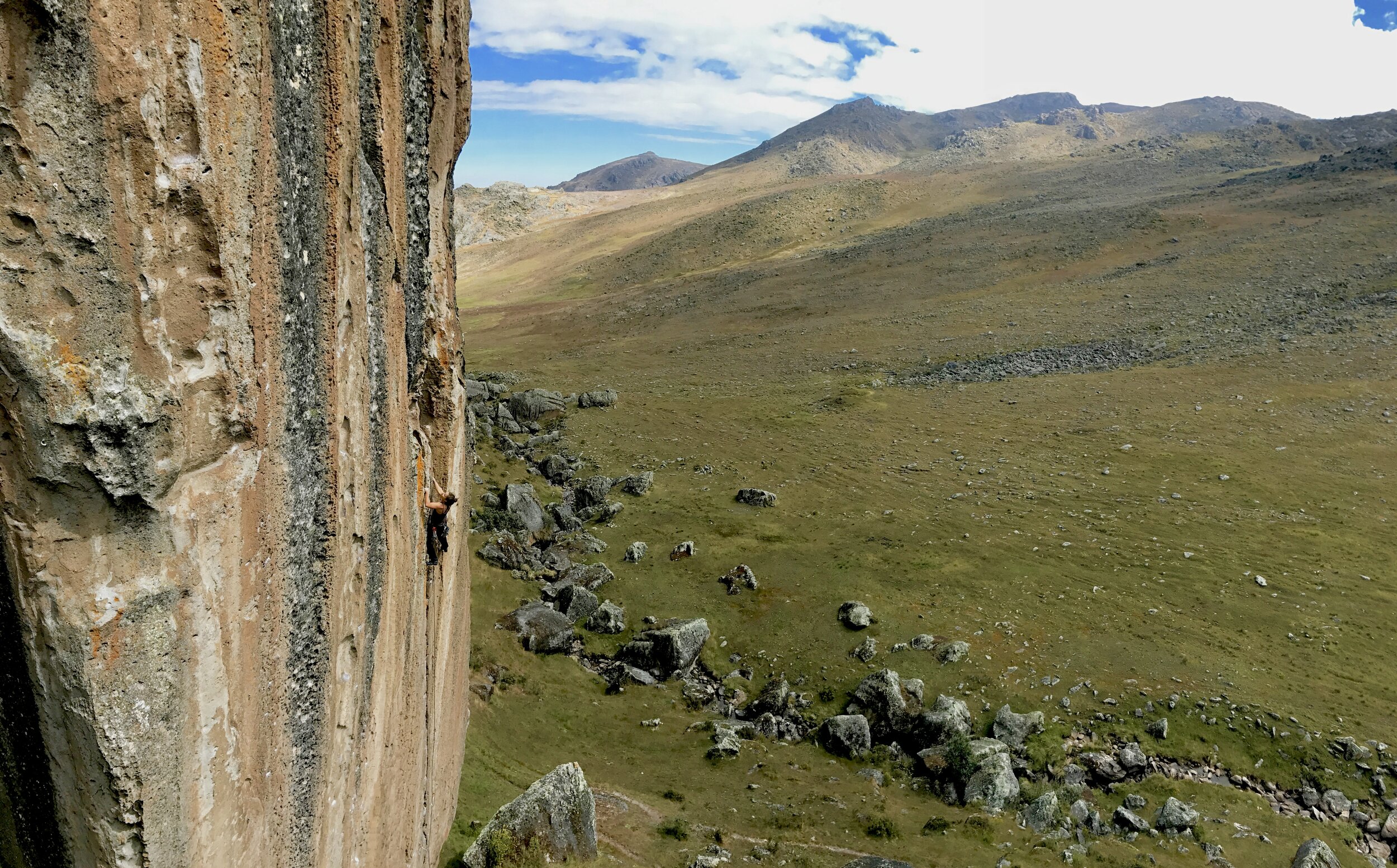 Rock climbing at 14,000’ at Hatun Machay, Peru. 