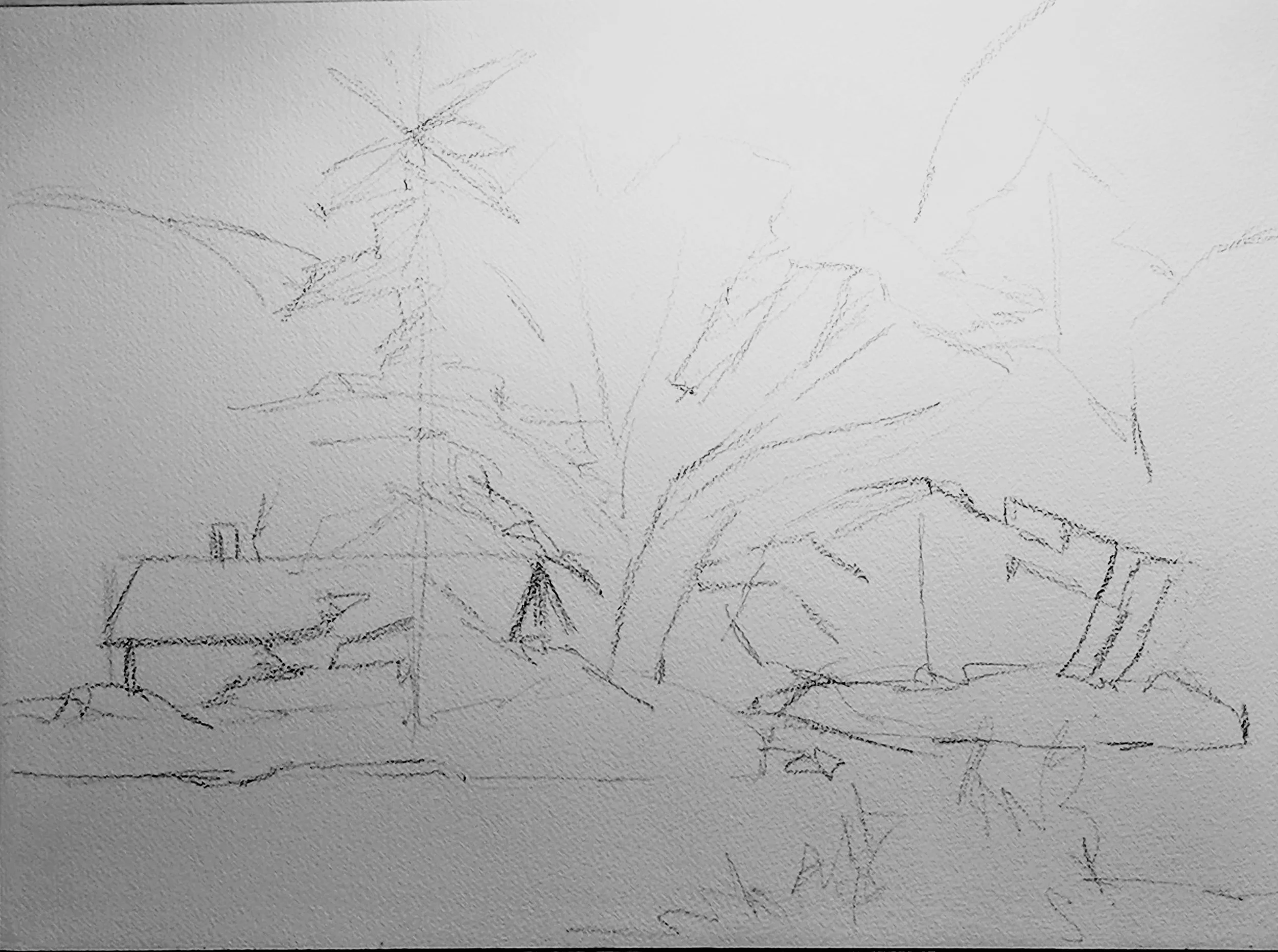 A very loose sketch on my 12" x 16" cold pressed Arches 140# watercolor paper