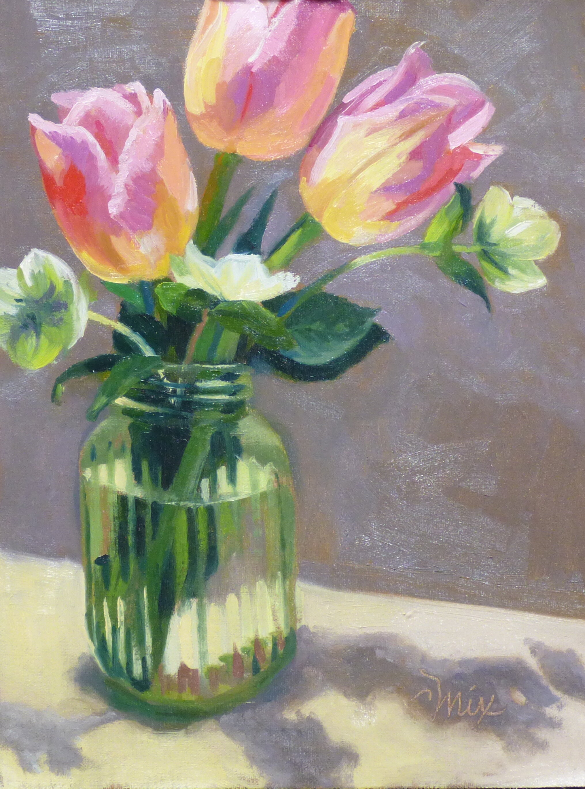 Tulips in an Antique Shaker   $200