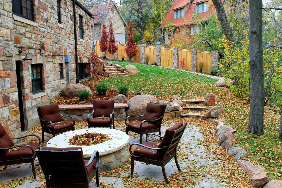 custom stone fire pit to match house