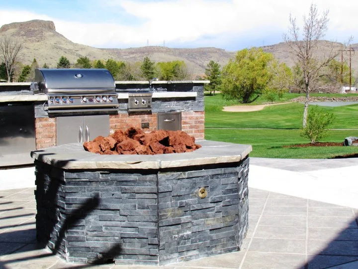 dark stone outdoor fire pit