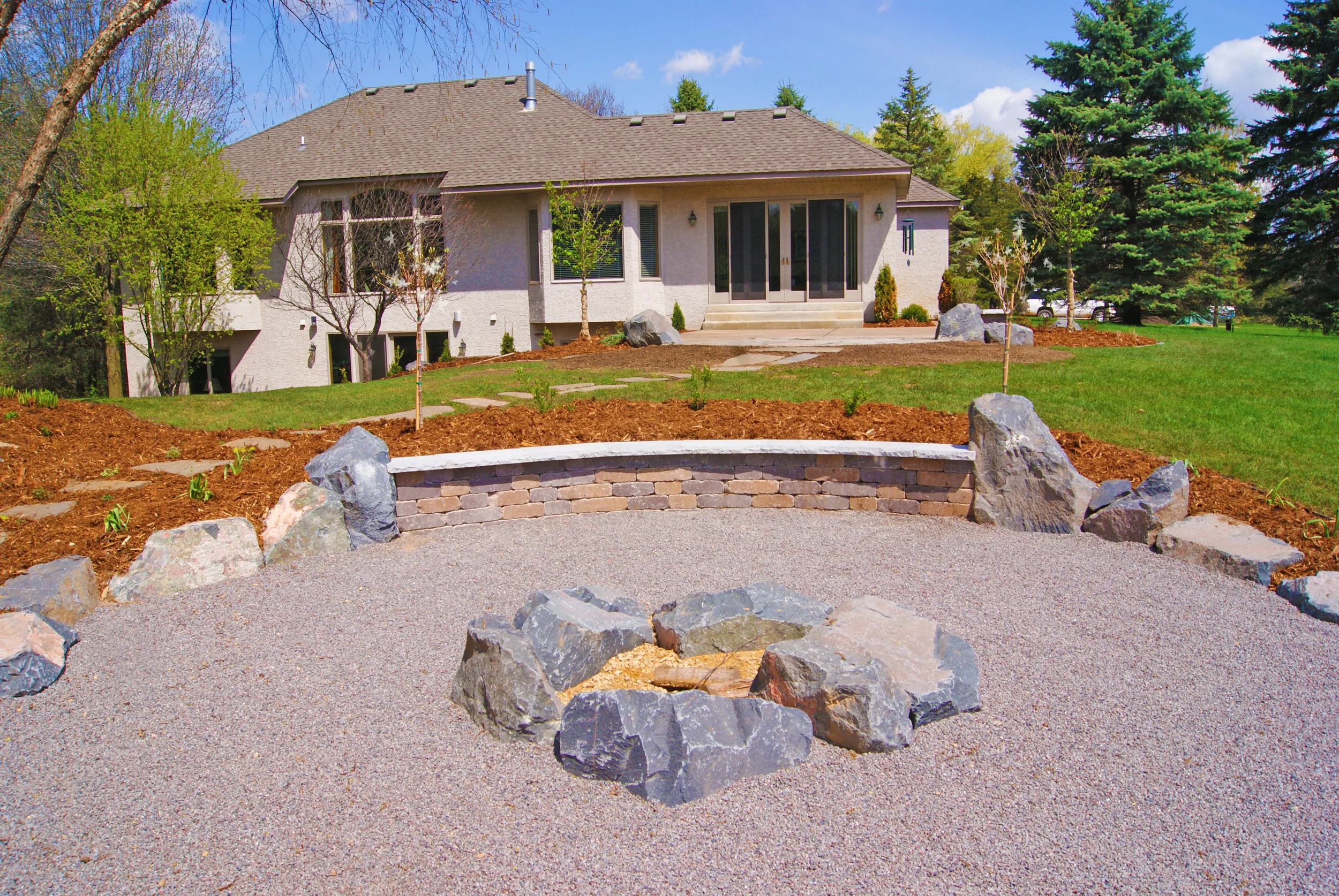natural boulder fire pit 