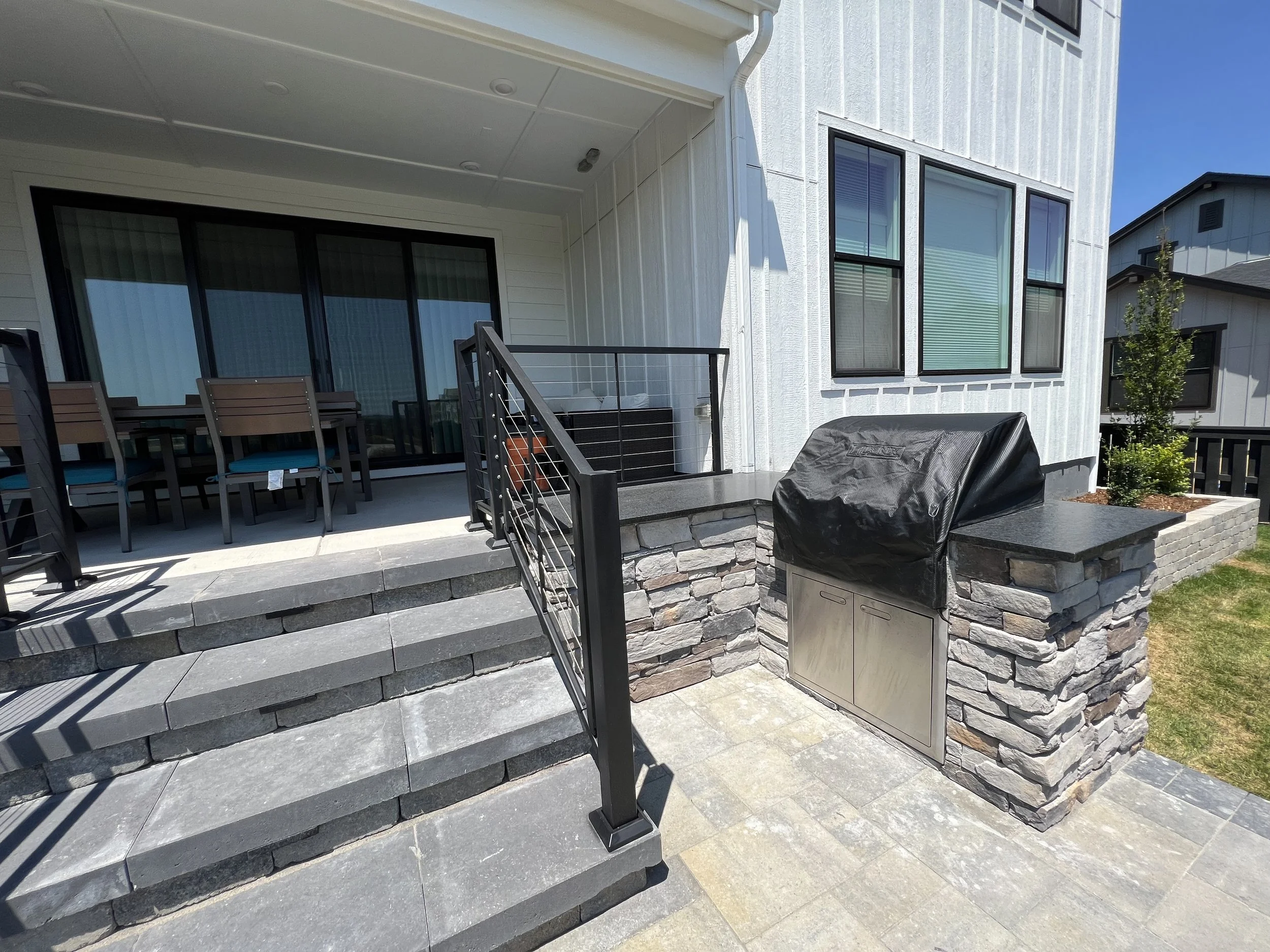 custom stone outdoor grill area