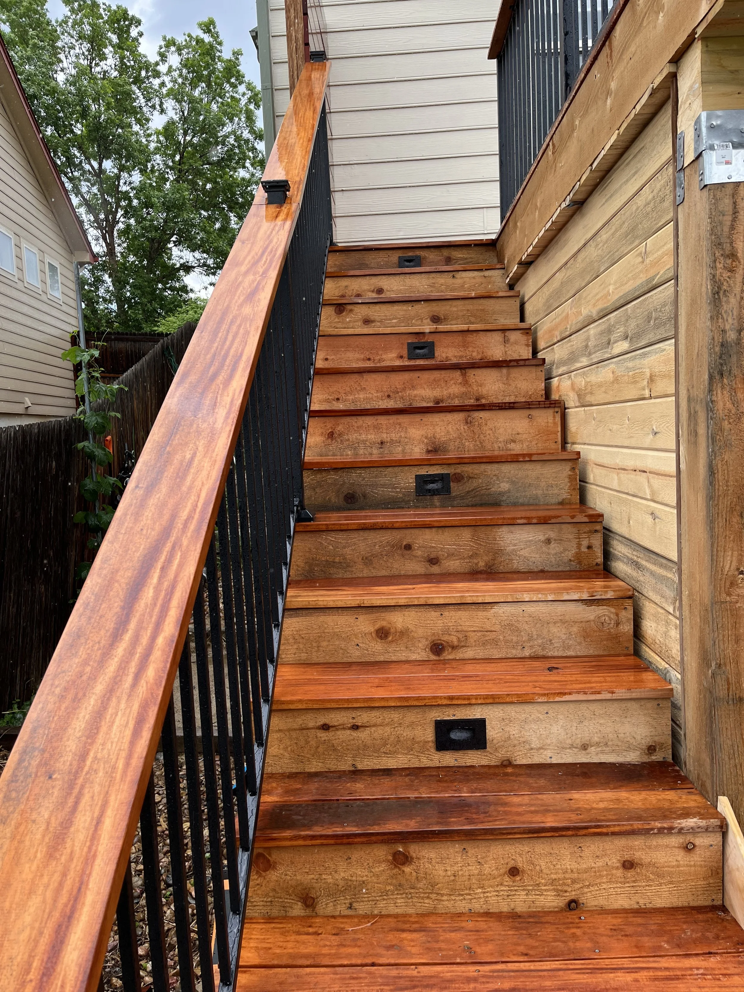 custom cedar outdoor staircase