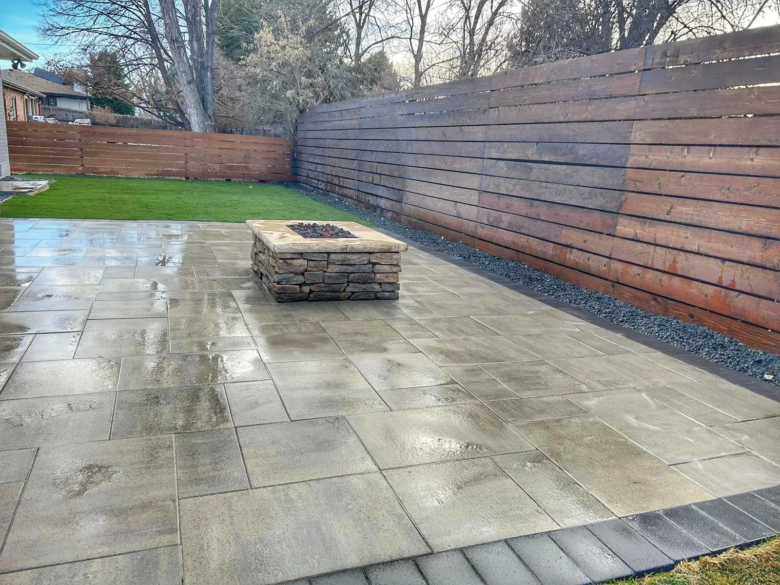 dimensions paver patio with rectangle fire pit