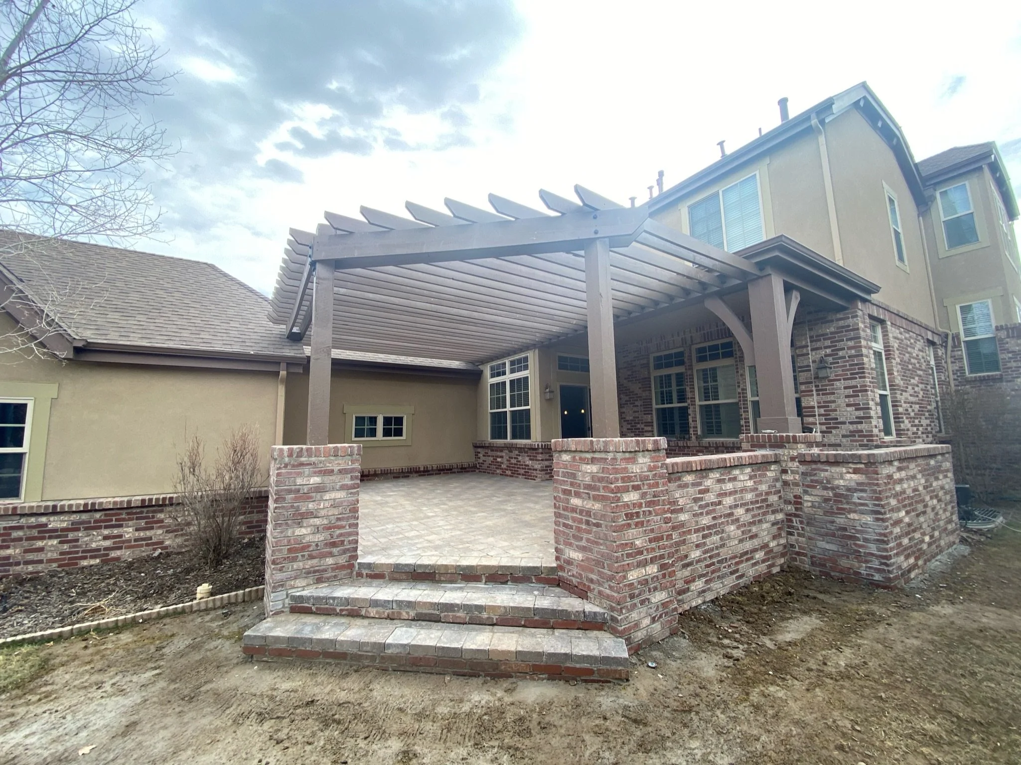 Painted Pergola on Brick Patio