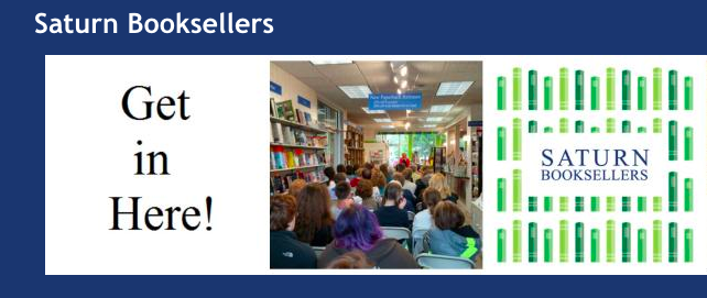 June 23, 11:30 a.m. - 1:30 p.m. Saturn Books 127 W. Main St., Suite A, Gaylord, Michigan Joint signing with Kath Usitalo and Amy Eckert. http://www.saturnbooksellers.com/