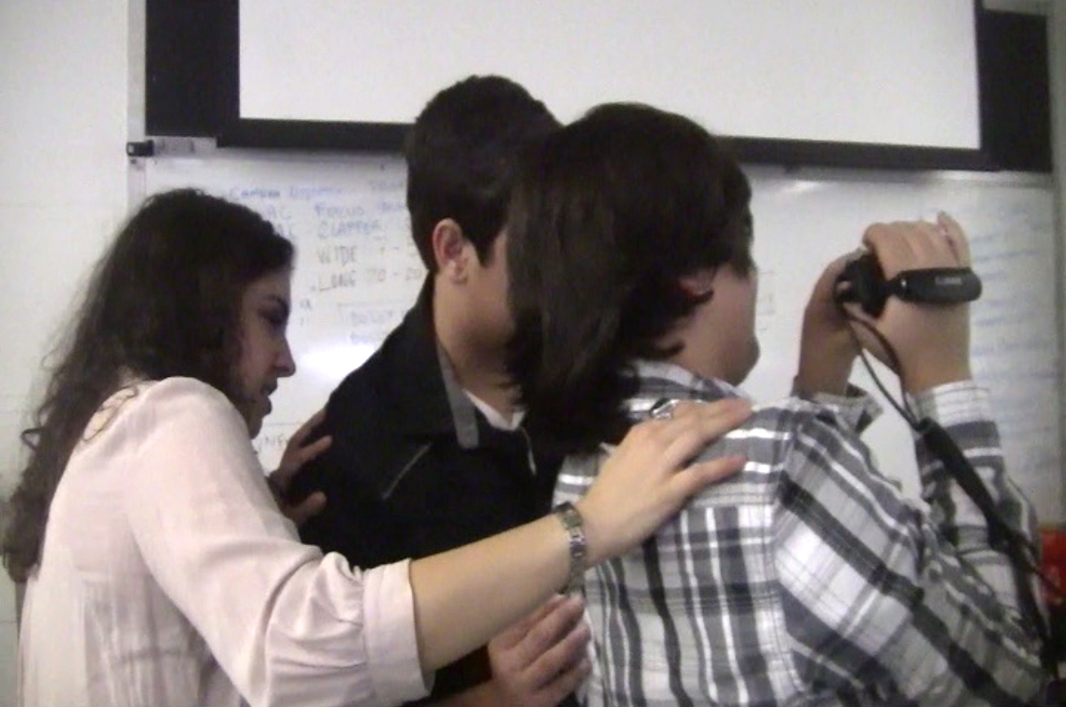  Kelly helps two freshmen students with frame composition, Academy for Careers in TV &amp; Film, 2010 