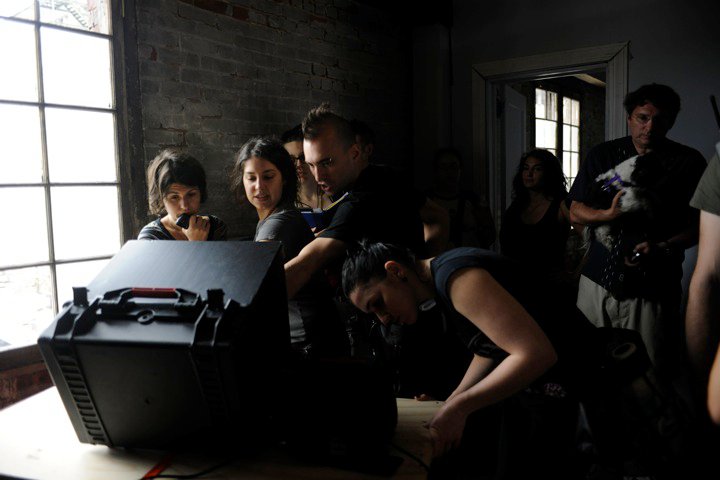  Kelly consults with production designer Nadya Gurevich and director Nate Taylor, on the set of ‘Forgetting the Girl,’ 2009 